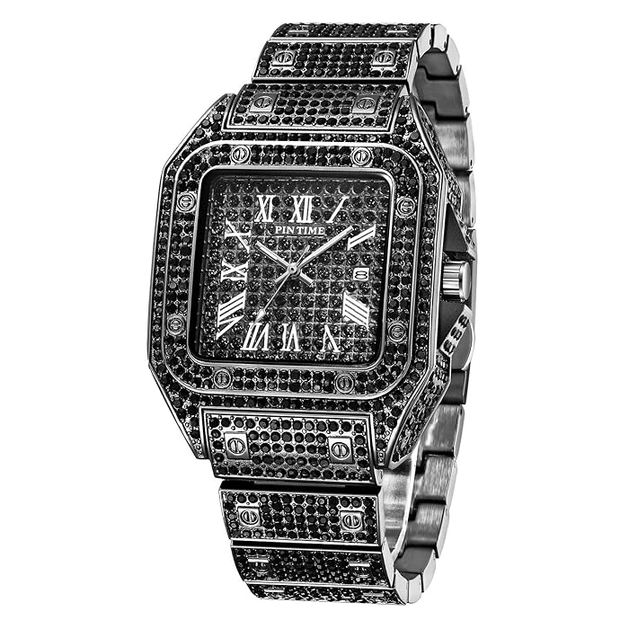 Buy Fashion Men's Crystal Watch Bling Iced Out Watch Big Square Face