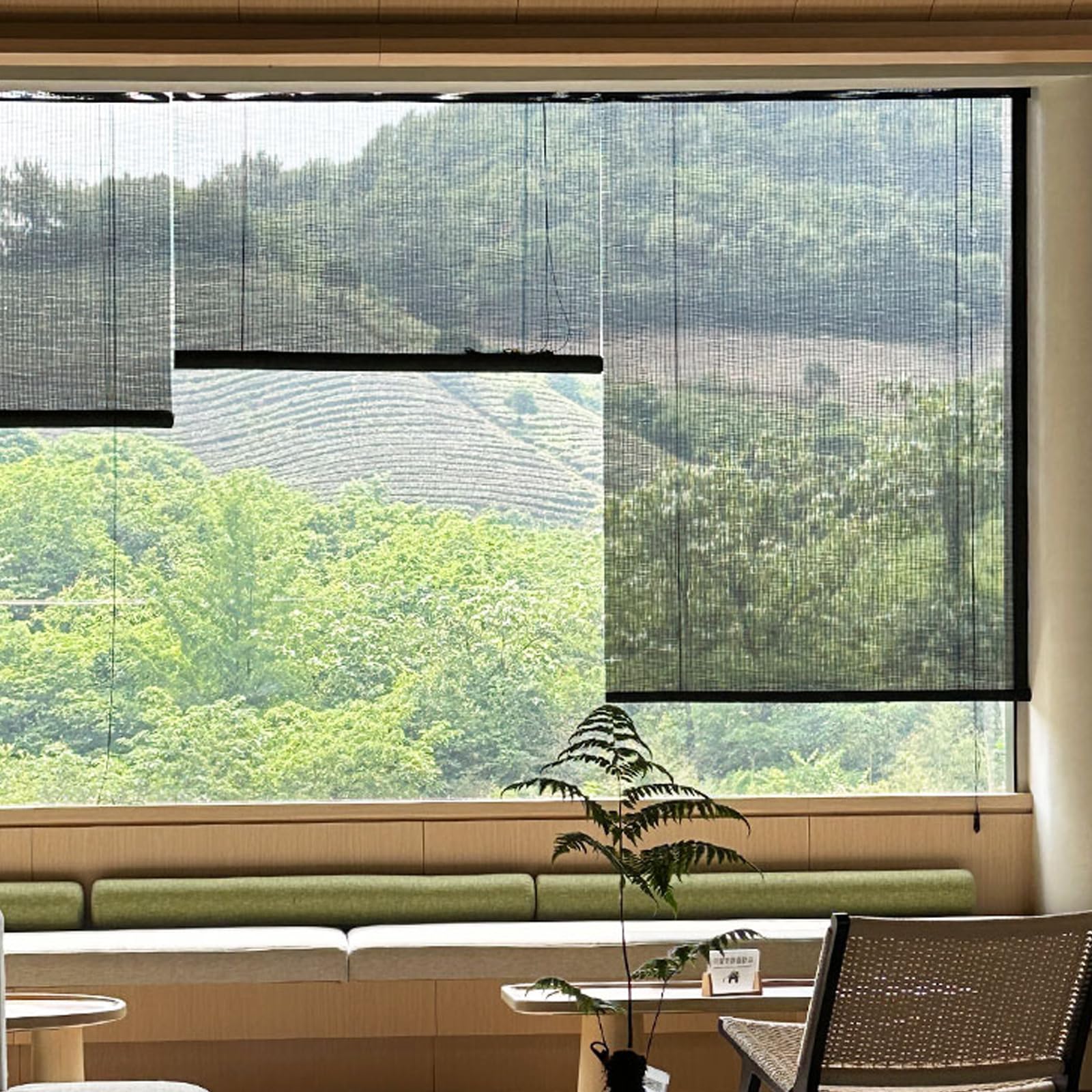 Schwarz Bambus Rollo,Blickdicht,60% Verdunkelungsrollo,Sonnenschutz,Atmungsaktiver,Sichtschutzrollo für Fenster und Türen,für Terrasse Garten,Breite × Höhe (W80×H150cm)