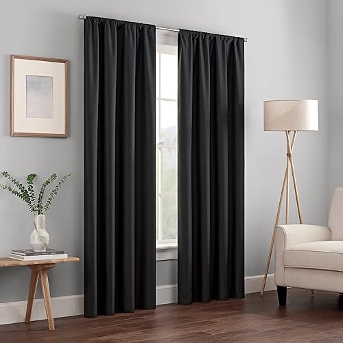 Eclipse Kendall Cortinas térmicas opacas blackout con bolsillo para cortinero para ventana de dormitorio o sala 1 pliego 42 x 63 pulgadas negras