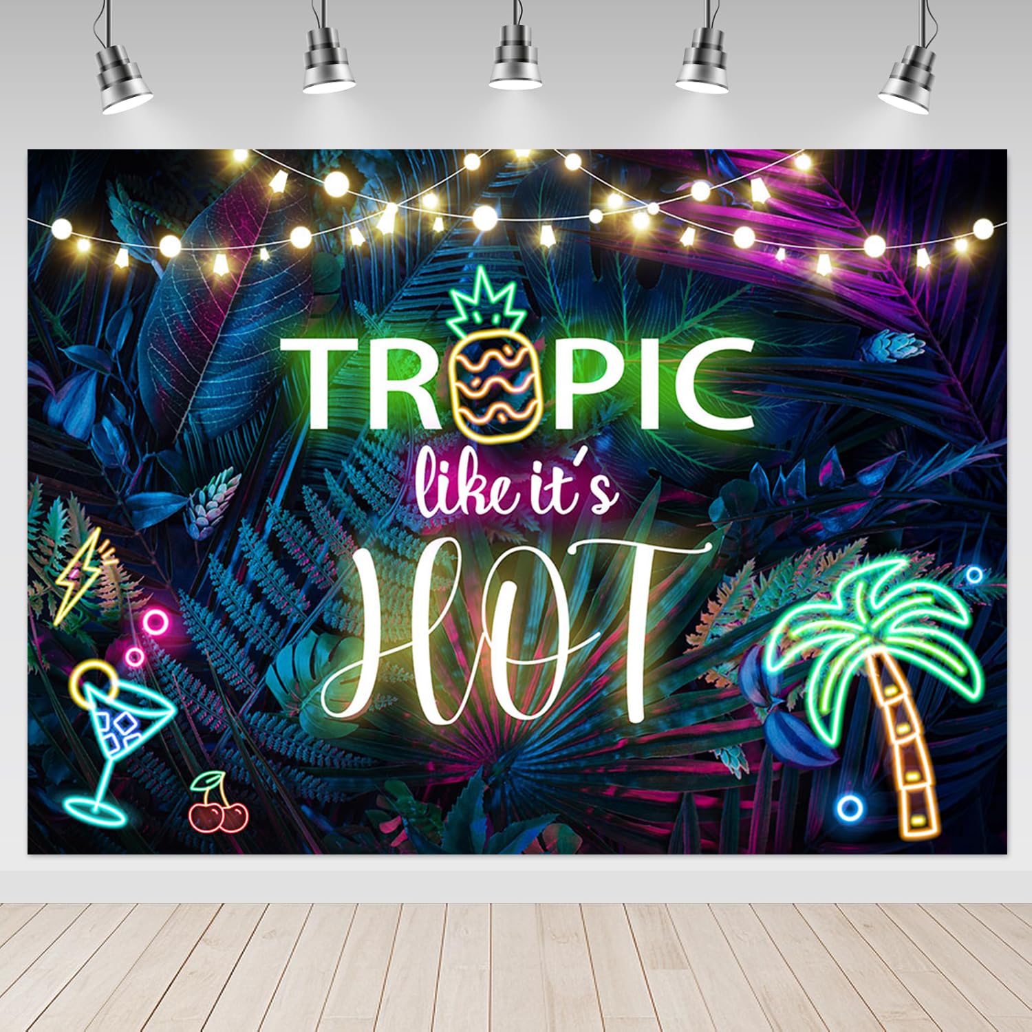 Mocsicka Tropical Summer Backdrop 7x5ft Tropic Like It's Hot Neon Hawaiian Luau Party Palm Green Leaves Bridal Shower Birthday Party Decor Background