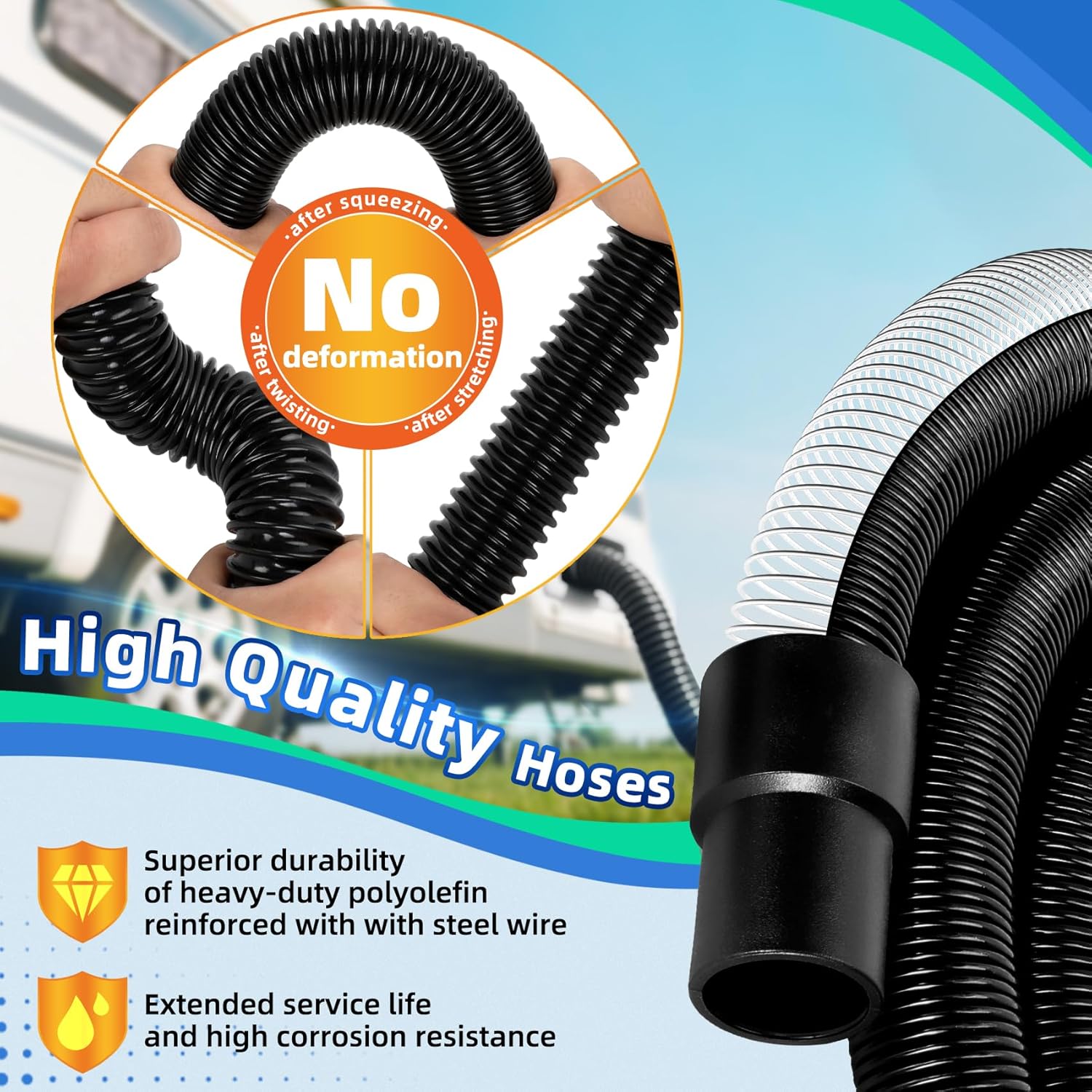 97521 Hose Kit Compatible with thetford Sani-Con Turbo 400S/500S/600S/700, 21FT, RV Macerator Hose for Thetford Sani-Con 1-1/2, Black