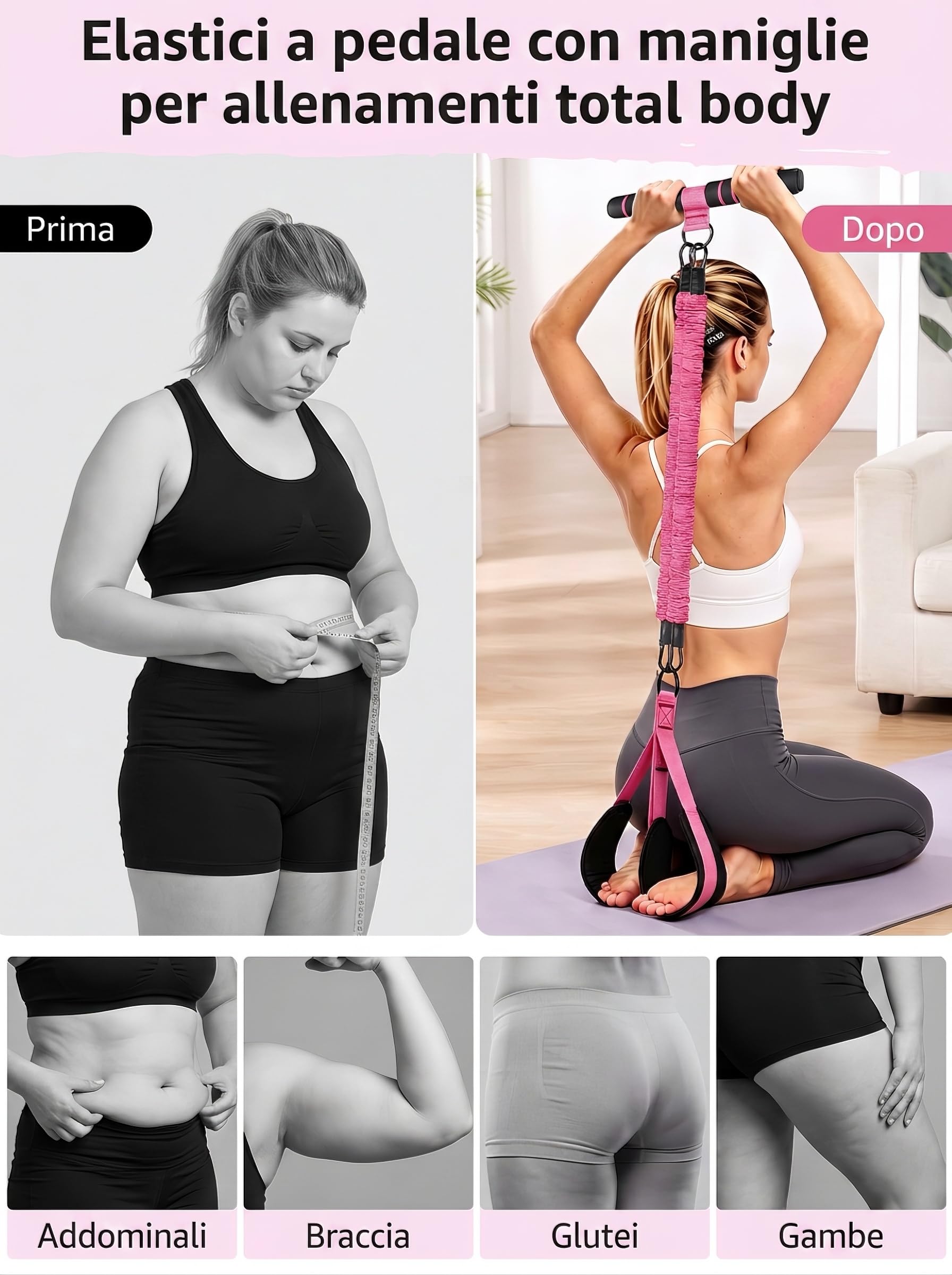Elastici di Resistenza con Pedali, Fascia Fitness per Esercizi di Braccia e Gambe, Accessorio per Casa