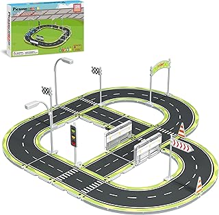 PicassoTiles 28 Piece Magnet Tile Building Block Construction Toy Set Street Sign Traffic Kit Highway Road Race Track with...