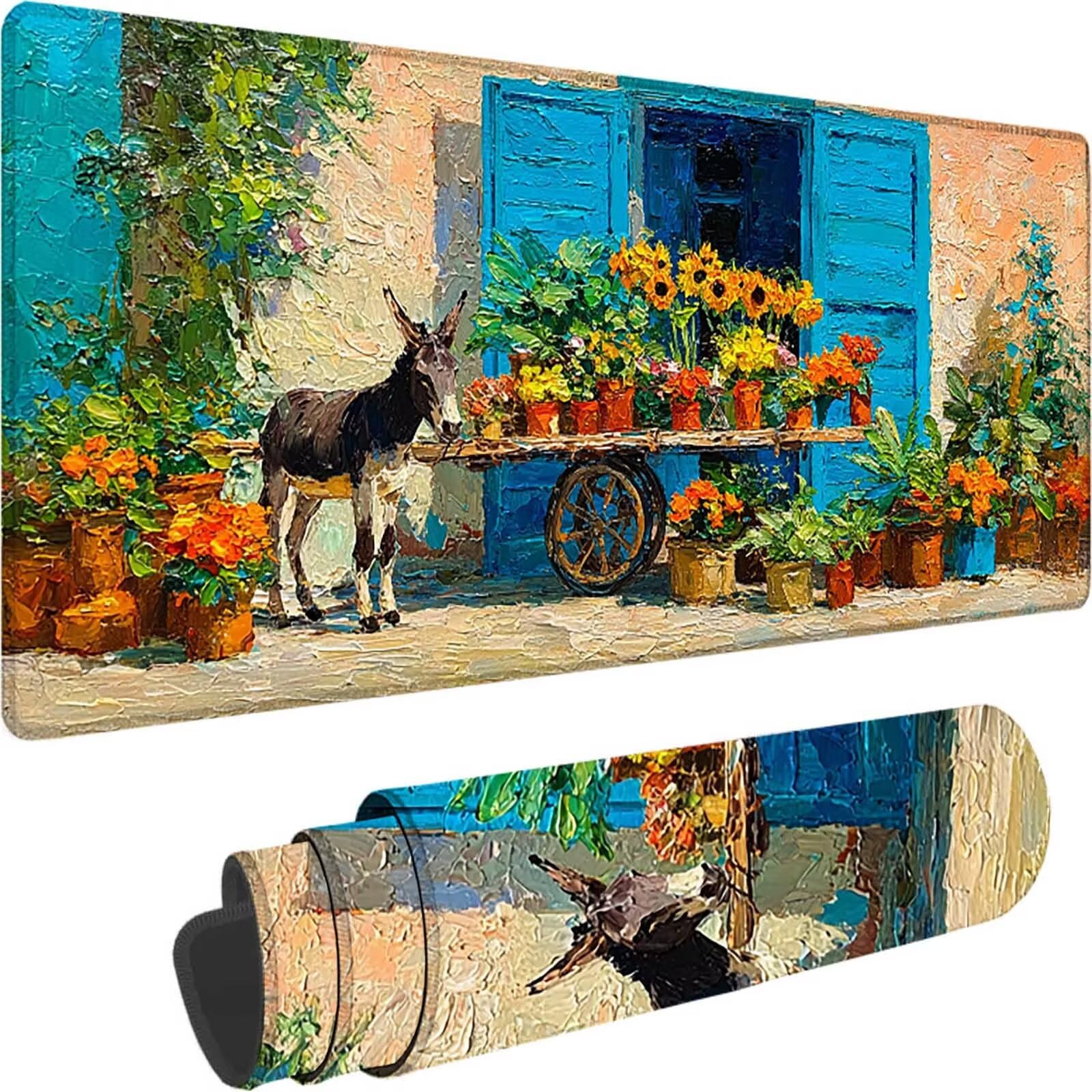 Podkładka pod mysz XXL 1200 x 600 x 3 mm, niebieska podkładka pod mysz do gier słonecznik ochraniacz na biurko z szytymi krawędziami, podkładka pod mysz do gier poprawia dokładność i szybkość dla
