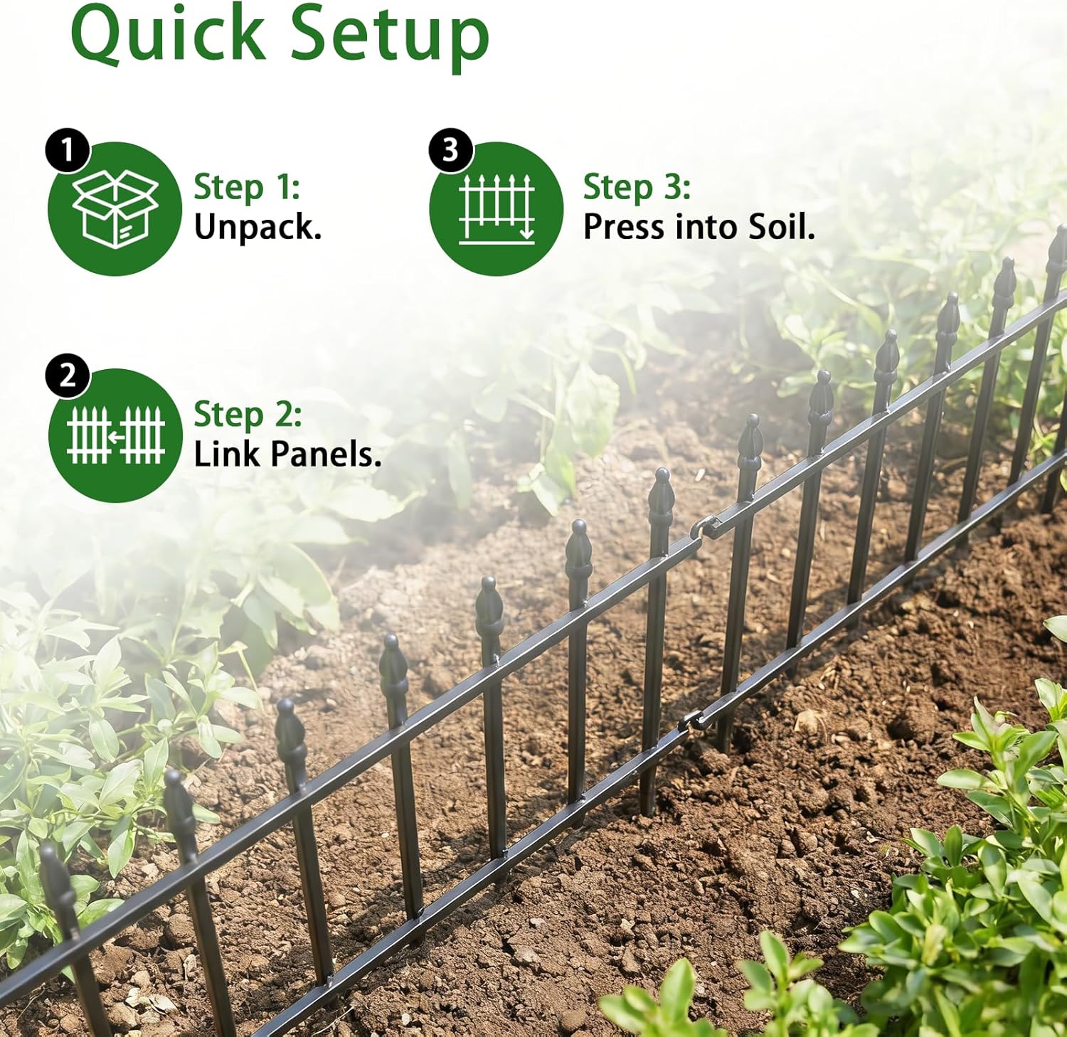 5-Pack Garden Border Fence, 23" W x 17" H Metal Landscape Edging (5 Panels,Total Length 9.5ft),Landscape Fencing,Metal Border Folding Fence for Flower Bed, Yard, Animal Barrier-Black