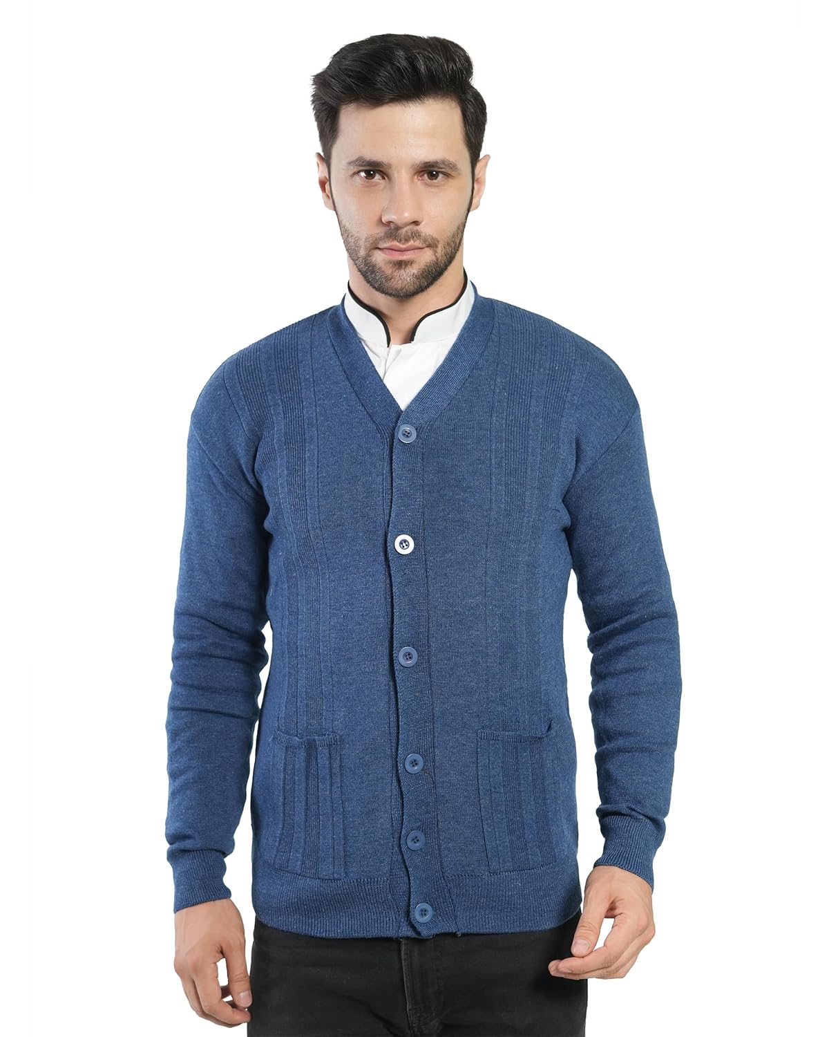 Men’s Front Open Buttoned Full Sleeve Solid Color Cardigan/Woolen Jacket/Waist Coat/Sweater with Pockets