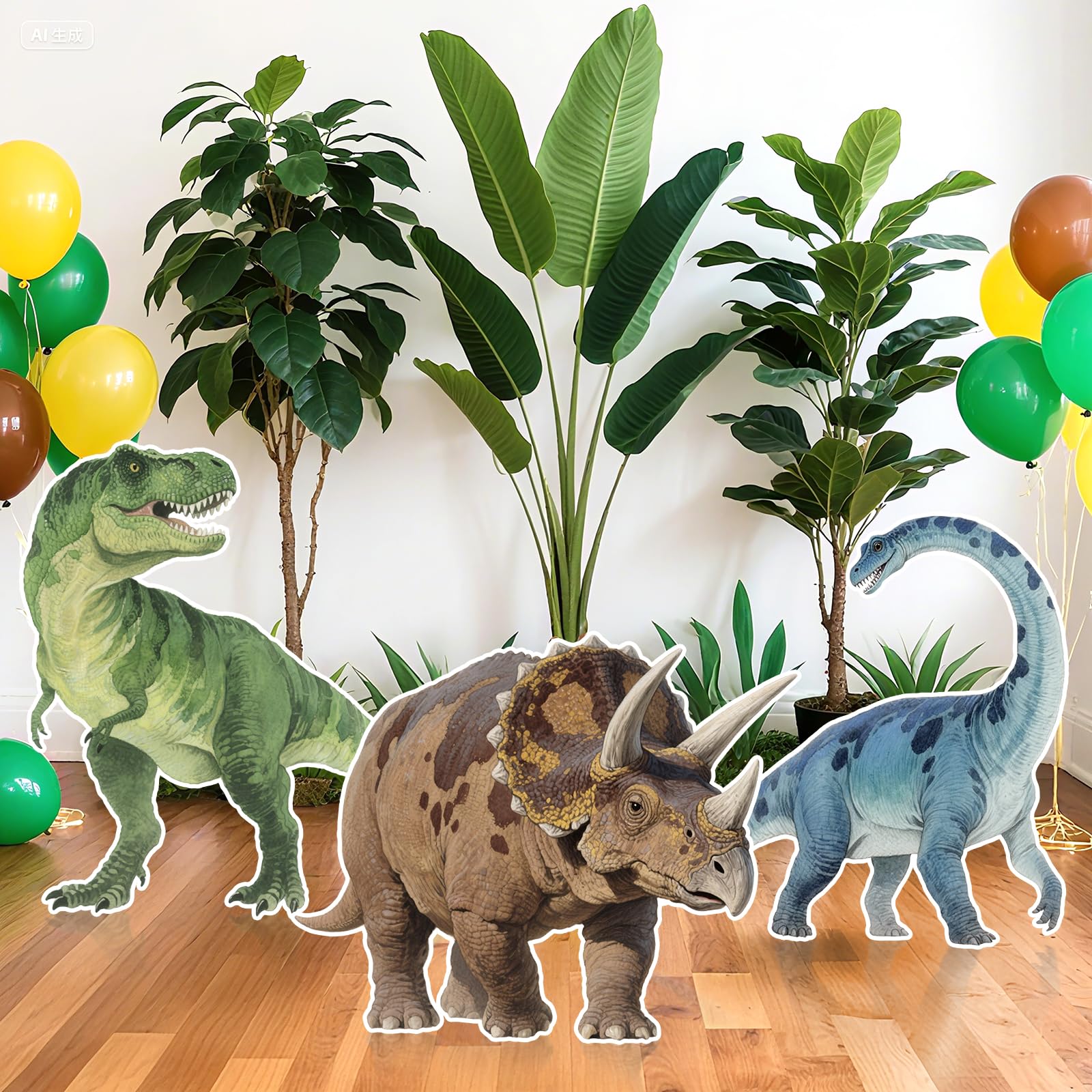 Photo 1 of *** some bent pieces**** 3 Pcs Dinosaur Party Decoration Cardboard Standup Cutout Brachiosaurus Triceratops Tyrannosaurus Rex Dinosaur Birthday Party Yard Sign Photo Props Backdrop Animal Birthday Decor Party Supplies
