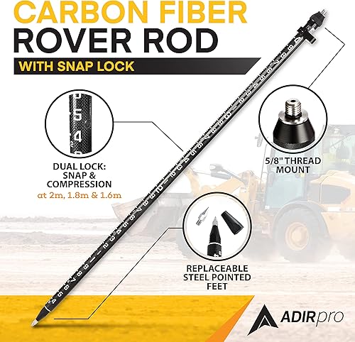 Miniatura 2 de AdirPro 3-Position Snap-Lock Rover Rod – Carbon Fiber GPS Pole – 1 Piece Design with Outer GT Graduations for Land Surveying & Engineering - RTK
