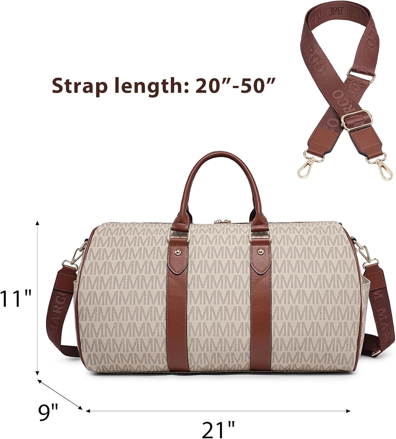 Women PU Leather Monogrammed Duffel Bag for Men- Scratch-Resistant Waterproof, Multi-Pocket Design, Large Capacity Carry-On for Gym Yoga Work Travel Weekender - Image 7