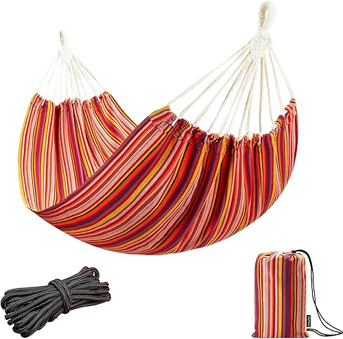 JoyView Hamaca brasileña para hamaca portátil de una sola presión con cuerdas para colgar y bolsa de transporte, hamaca grande de algodón de 78.8 x