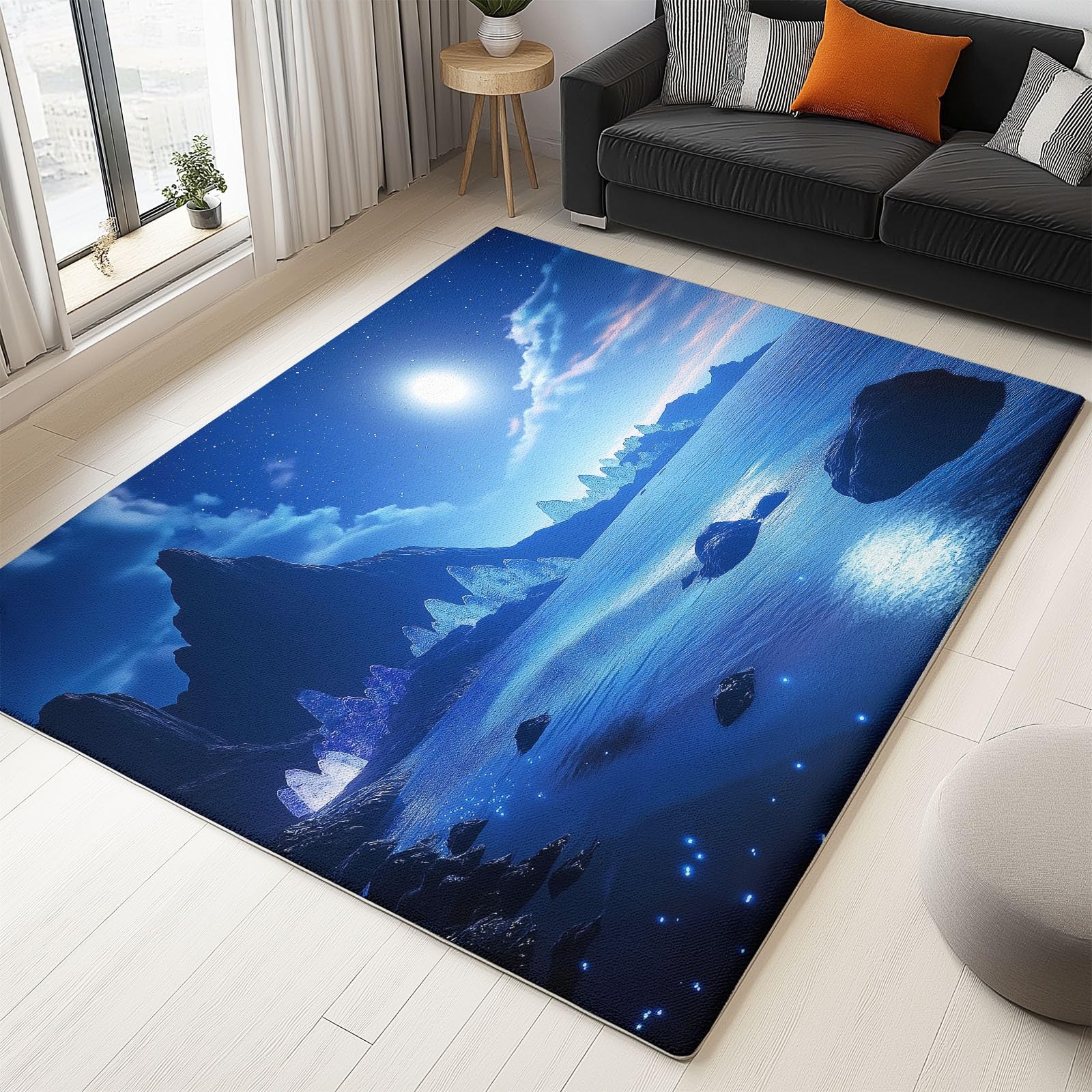 Tapis Salon Poil Court 80 x 150 cm Bleu Foncé Lavable en Machine Antidérapant