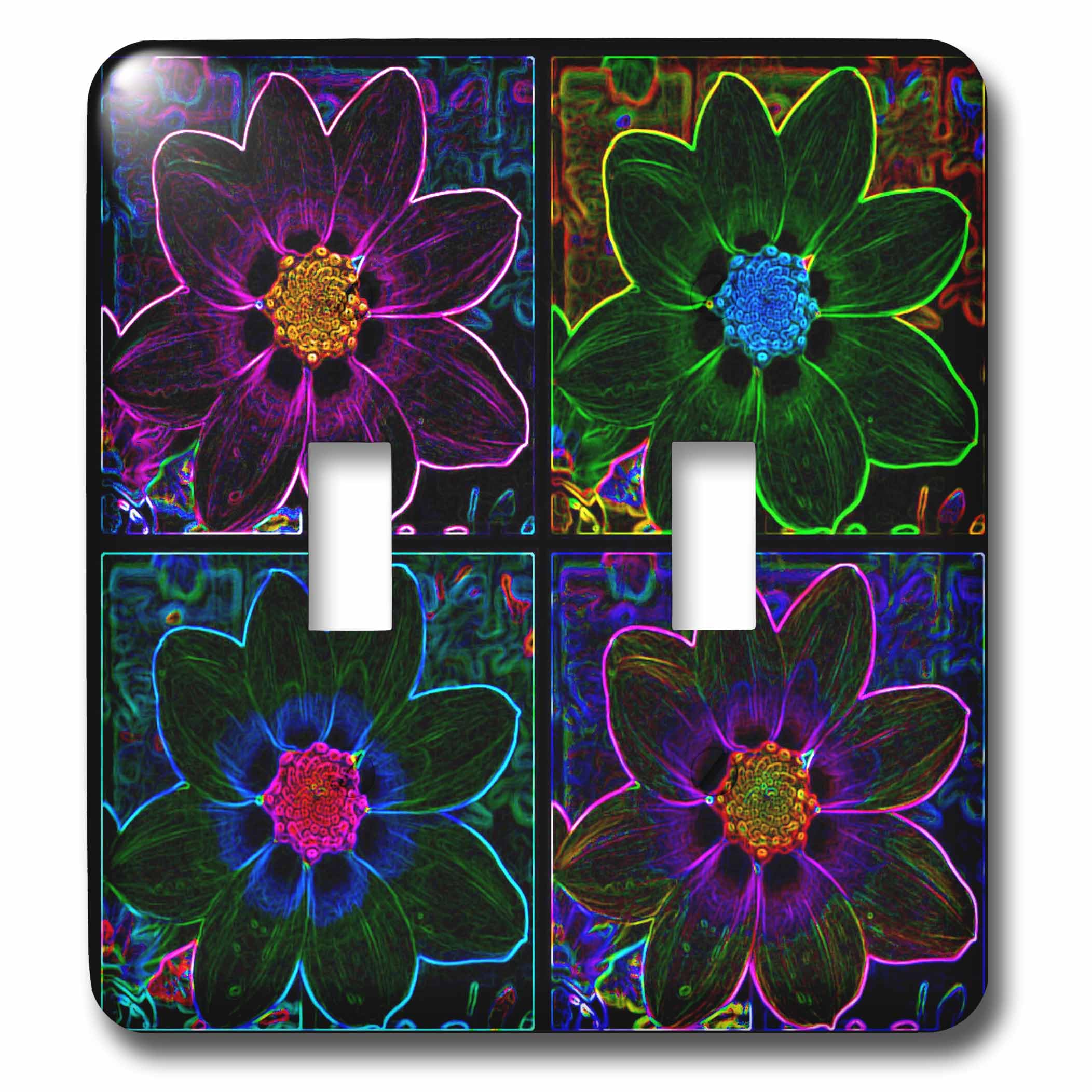 Plaque pour double interrupteur à bascule imprimé floral multicolore