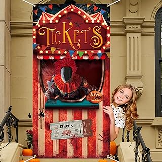 Halloween Carnival Circus Theme Party Decorations Halloween Carnival Photo Door Banner Ticket Booth Backdrop Props Carnival Photo Games Booth Props Carnival Photo Backdrop for Halloween Supply