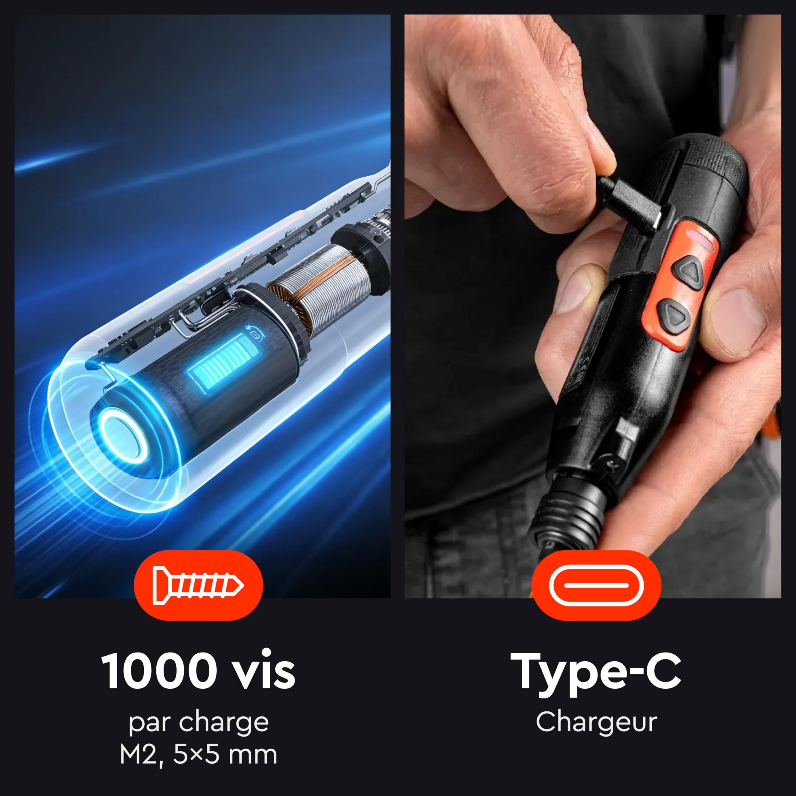 Tournevis Électrique Sans Fil 3.6V USB-C, Lumière LED, CSD-36X