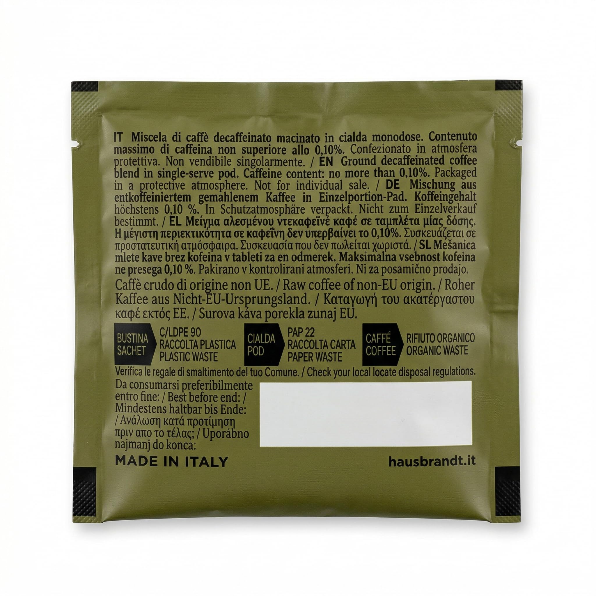 HAUSBRANDT Caffè Decaffeinato in Cialde, 72 Cialde Monodose in Carta Filtro, Macinato, 7g Cialda, 504g