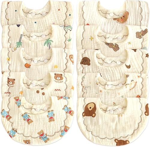 Miniatura 16 de EllieHouse Baberos para bebés para niñas y niños, paquete de 10 baberos de muselina de algodón para bebés y niños pequeños