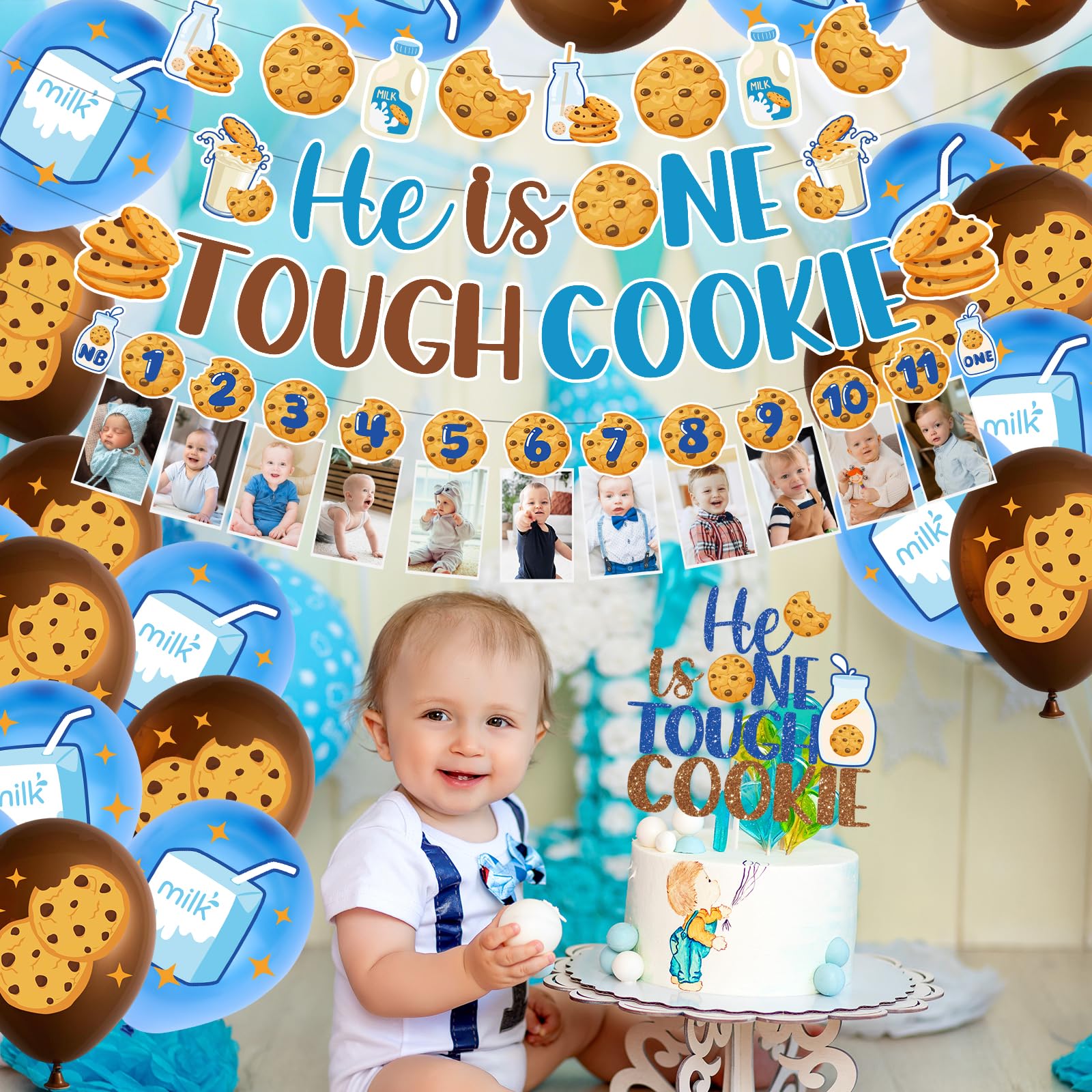 "He Is One Tough Cookie" 1st Birthday Decorations - 25pc Milk & Cookies Party Set