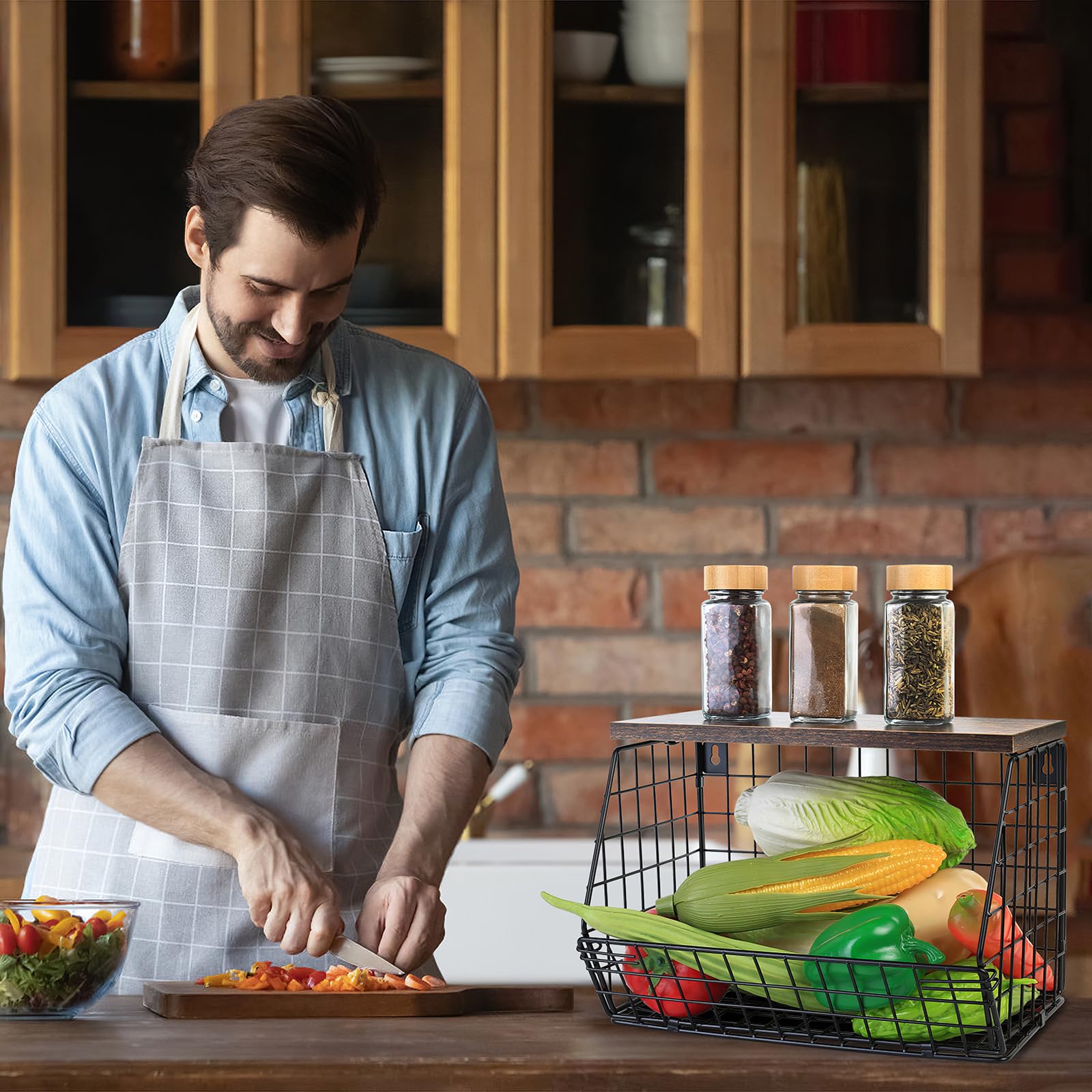 Portafrutta da Tavolo da Parete, Porta Frutta Cucina, Cestino Frutta Cucina Montabile a Parete, Cesto Frutta da Tavolo Impilabili con Gancio per Banane per Organizzatore di Frutta Verdura Snack
