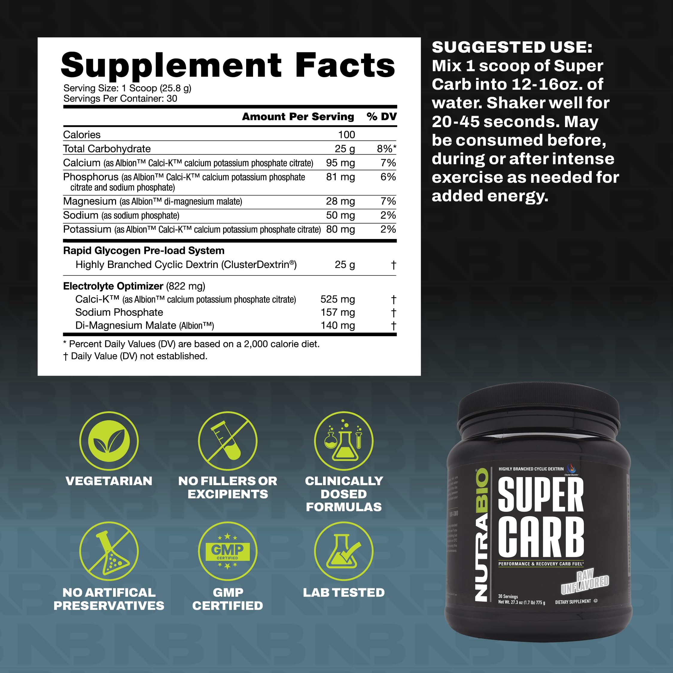 NutraBio Super Carb, Carbohydrate Powder with Cluster Dextrin & Electrolytes, Advanced Carb Supplement Powder for Workout Fuel, Performance, and Muscle Recovery, Cyclic Dextrin, Unflavored, 30 Sv — Amazon image 3