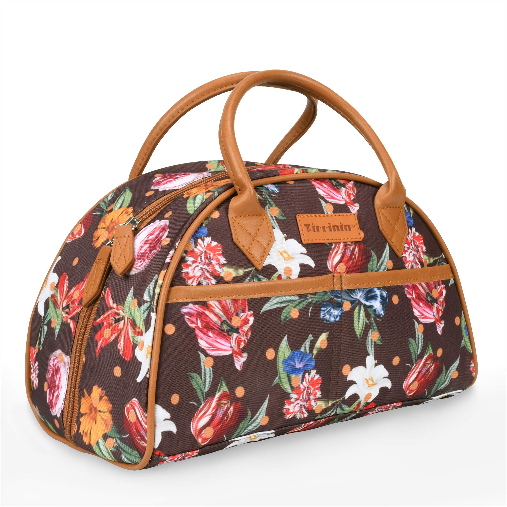 Tirrinia Insulated Lunch Bag for Women w Leather Handle Reusable Flower Tote Bag for Men Fashionable Cooler Lunch