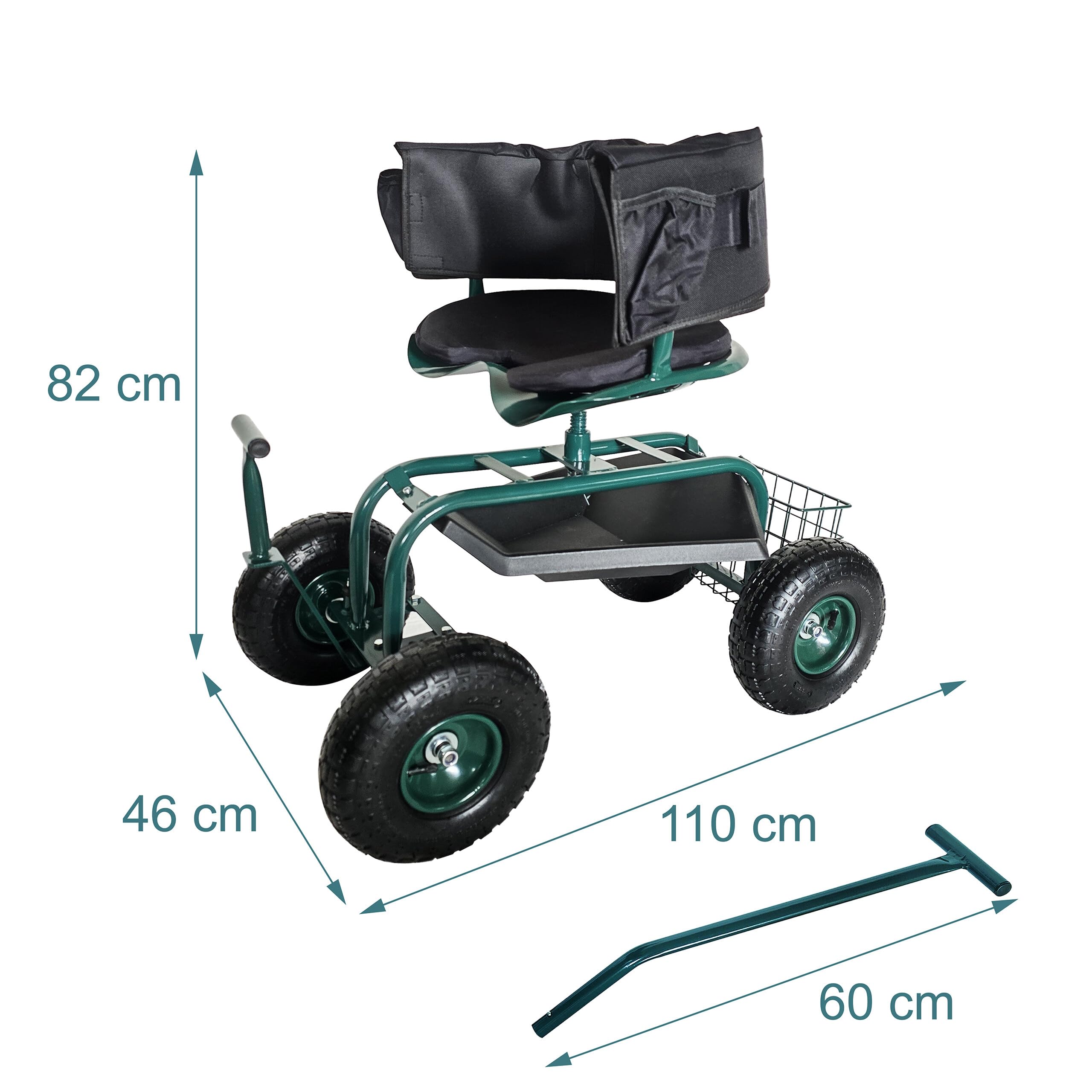Relaxdays Sedile da Giardino Mobile, Regolabile, Portata 150 kg, vano portaoggetti, Cuscino