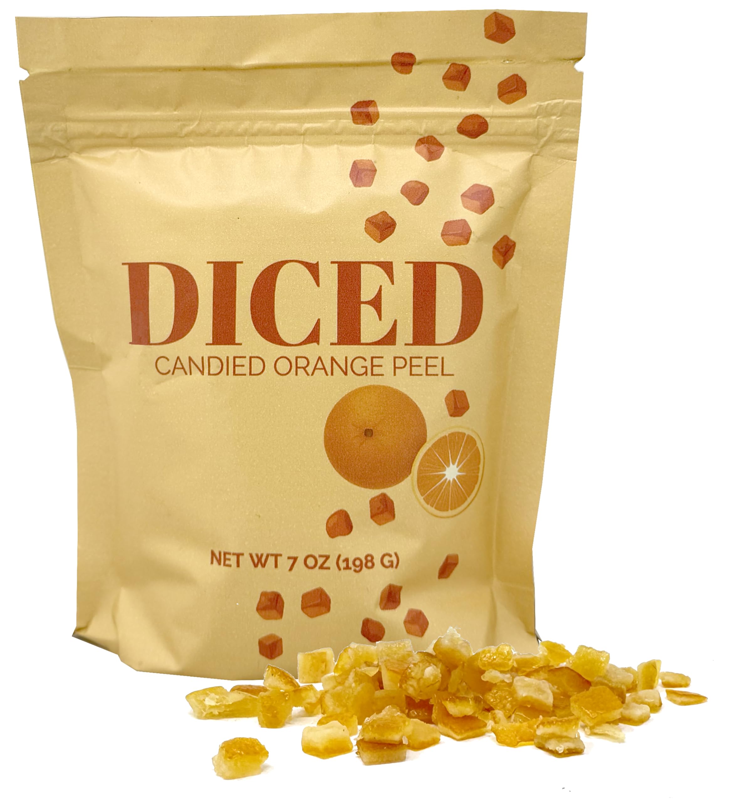 Candied Orange Peel, Diced Candied Orange Peel for Baking, Cocktails Garnish, Candied Peel 7 Ounce