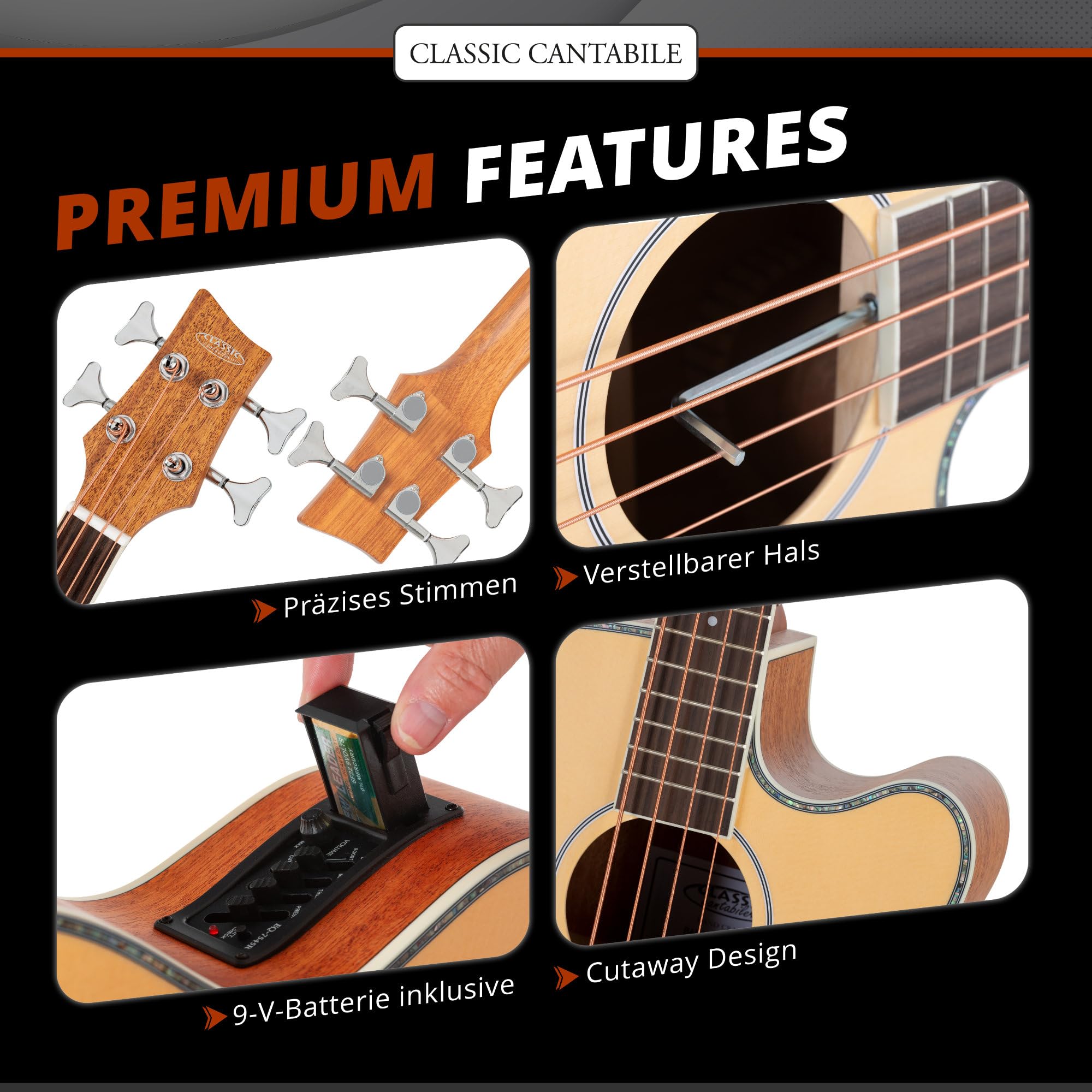 Classic Cantabile ABJ4-50CE-NT Bajo Acústico Jumbo Natural, General | Modelo: ABJ4-50CE-NT, Peso: 2, 3 kg, Número de cuerdas: 4, Orientación: Diestros, Cuerpo, Forma del cuerpo: Jumbo con Cutaway