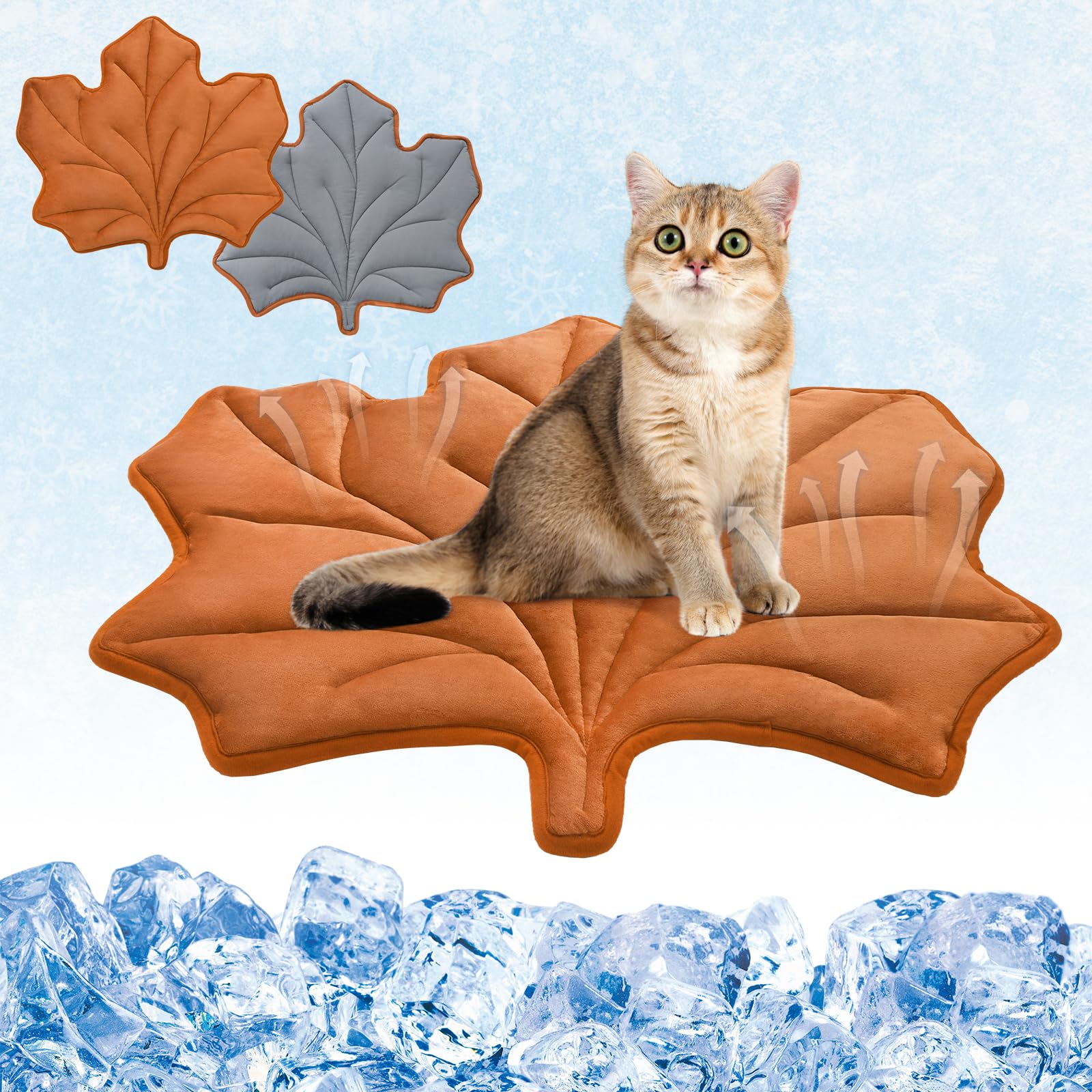 KOOLTAIL Upgrade Self Warming Cat Mat for Winter, Reversible Extra Cozy Pet Sleeping Blanket Pad for All Season, Thicken Self Heating Puppy Bed with Thermal Foil for Crate, Floor, Outdoor, Maple Leaf