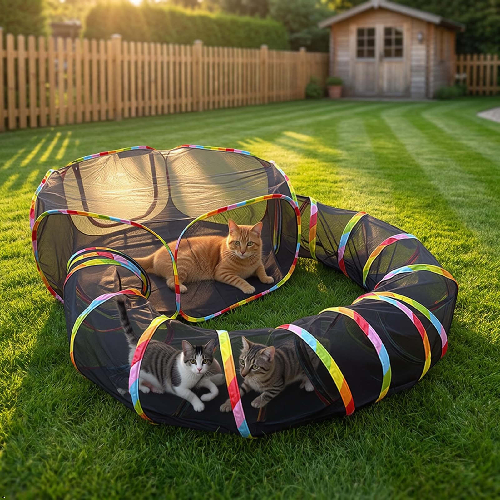 2-in-1 Katzentunnel und Freilaufgehege, faltbarer Pet Playpen für Katzen, Kaninchen, Frettchen, Welpen, atmungsaktiv, wasserdicht, tragbarer Outdoor-Laufstall für Garten, Balkon, Camping, Innenbereich