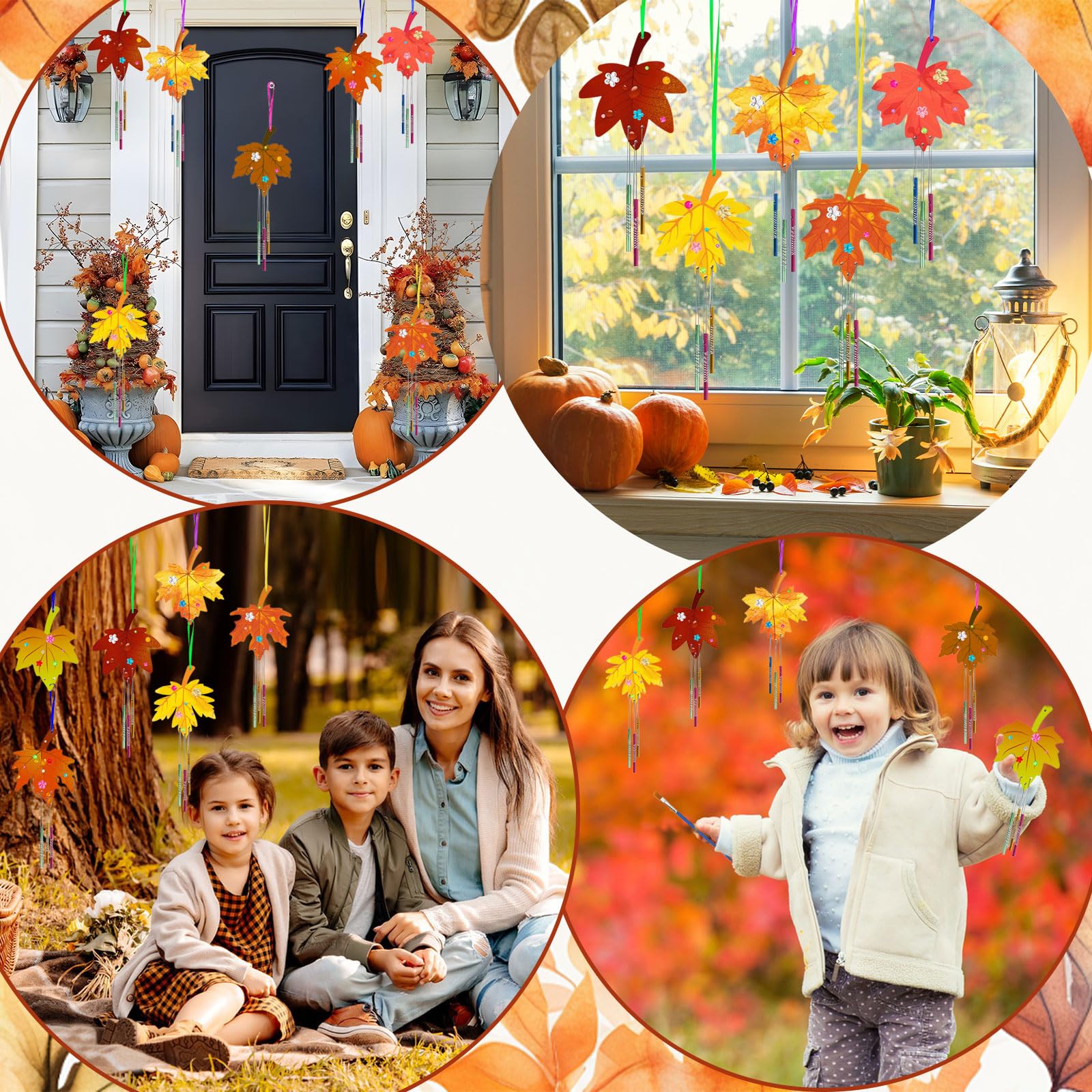 Kit DIY Carillon D'automne Pour Enfant - 9 Pièces En Bois à Peindre, Avec Tubes, Rubans Et Strass, Activité Créative Manuelle