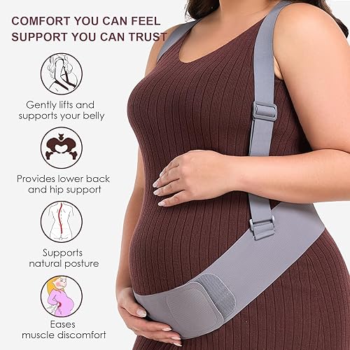 Miniatura 4 de Bandas para el vientre para mujeres embarazadas, banda para el vientre con correas de soporte ajustables, cinturón de maternidad para espalda,