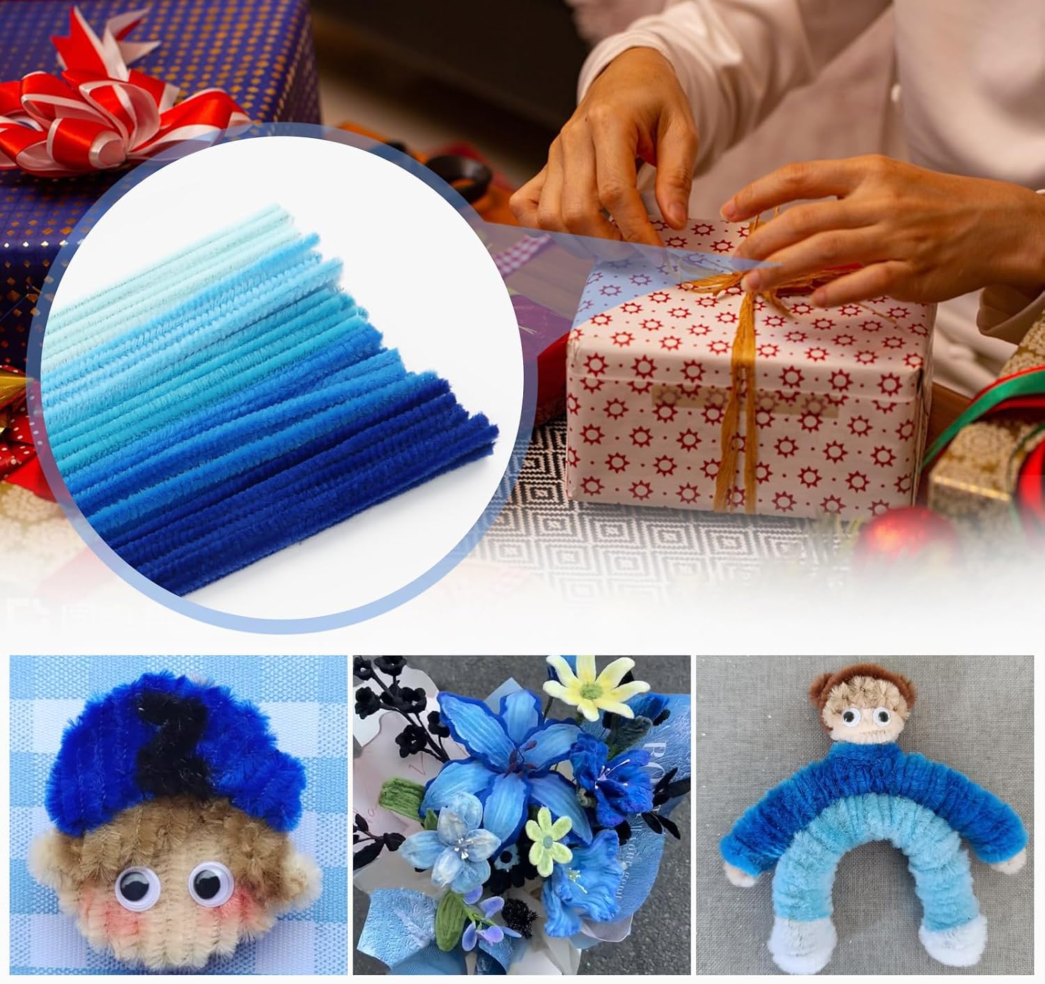 TOAOB 500pcs Blue Pipe Cleaners for Craft 12 Inch Pipe Cleaners Chenille Stems Fuzzy Sticks Craft Supplies for DIY Art and Craft Projects Decorations image 5