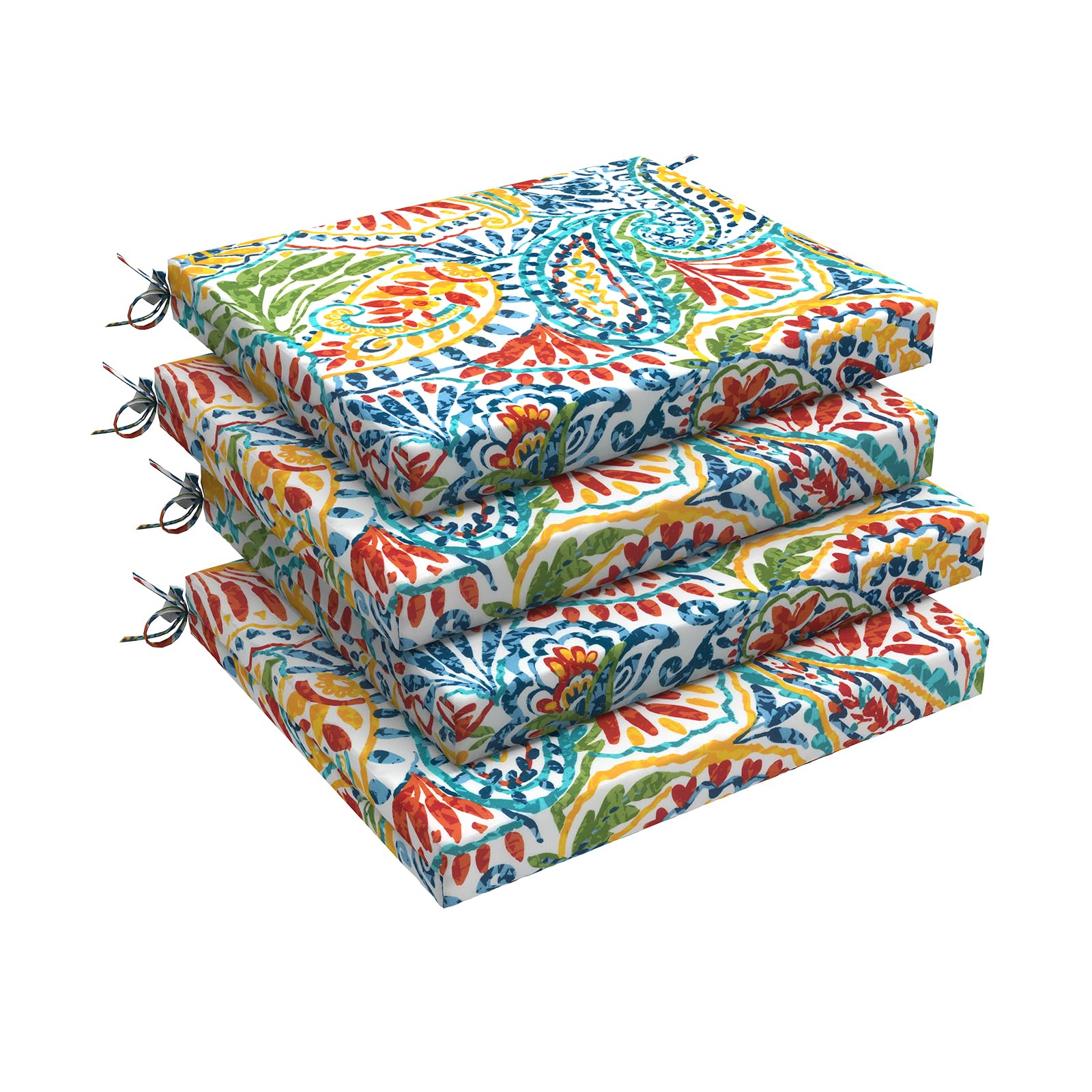 LVTXIII Outdoor Chair Cushions, Water Repellent Patio Furniture Cushions Outdoor Square Chair Pads with Ties for Dining Chairs and Garden Furniture Decoration, 18.5"x16"x2" Set of 4, Paisley Multi