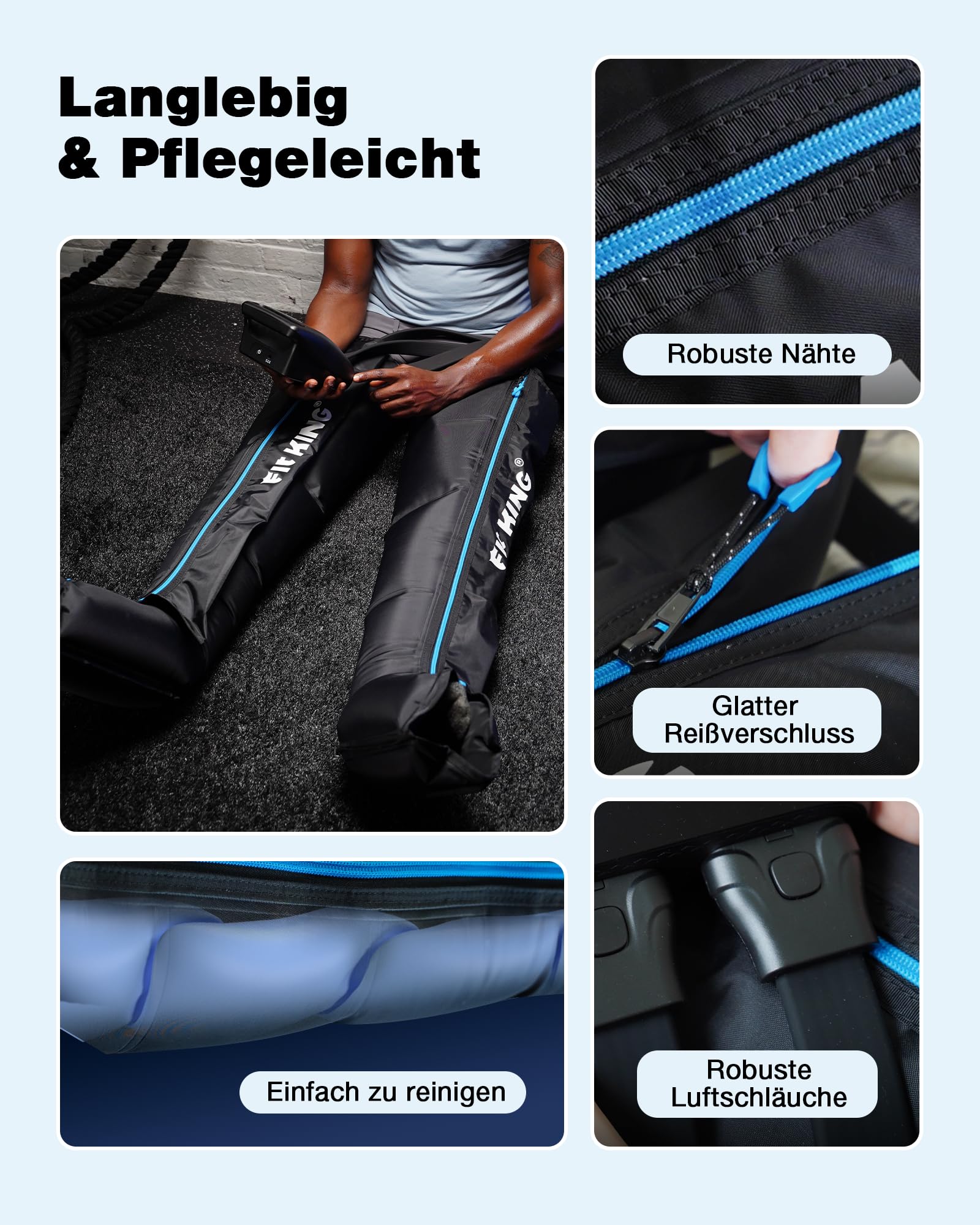 FIT KING Beinmassagegerät, 4-Zonen-Luftkompression, wiederaufladbar (S) | Recovery Boots 12 Intensitäten 3 Modi Fördert die Durchblutung und Muskelregeneration für Sportler und den täglichen Gebrauch