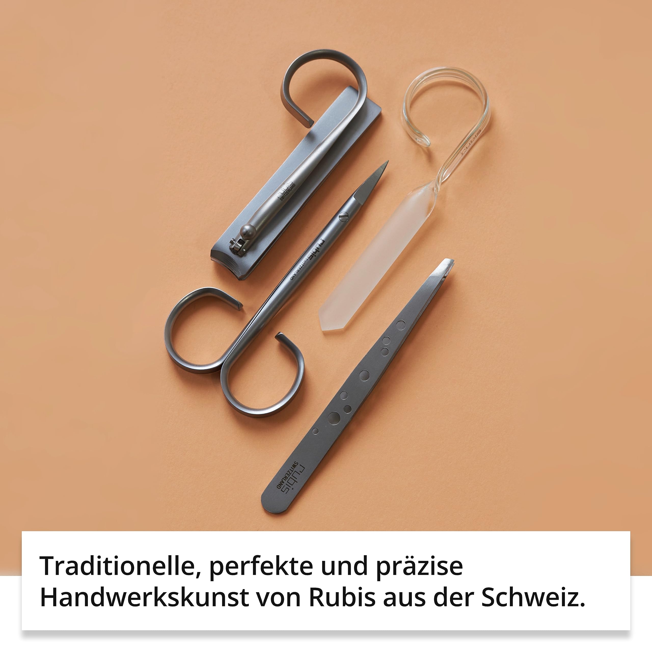 Rubis Minuit Maniküre Set - Nagelpflegeset - Maniküre Set mit Pinzette, Nagelknipser, Nagelschere mit Feile - Nagelset - Nageletui klein 4 teilig - Blau