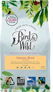 Fairtrade Organic Ground Coffee 200g - Strong Medium Dark Roast - For French Press Cafetiere Filter Drip V60 Aeropress - Shade Grown Bird Friendly Certified - Bird And Wild - Donation to RSPB