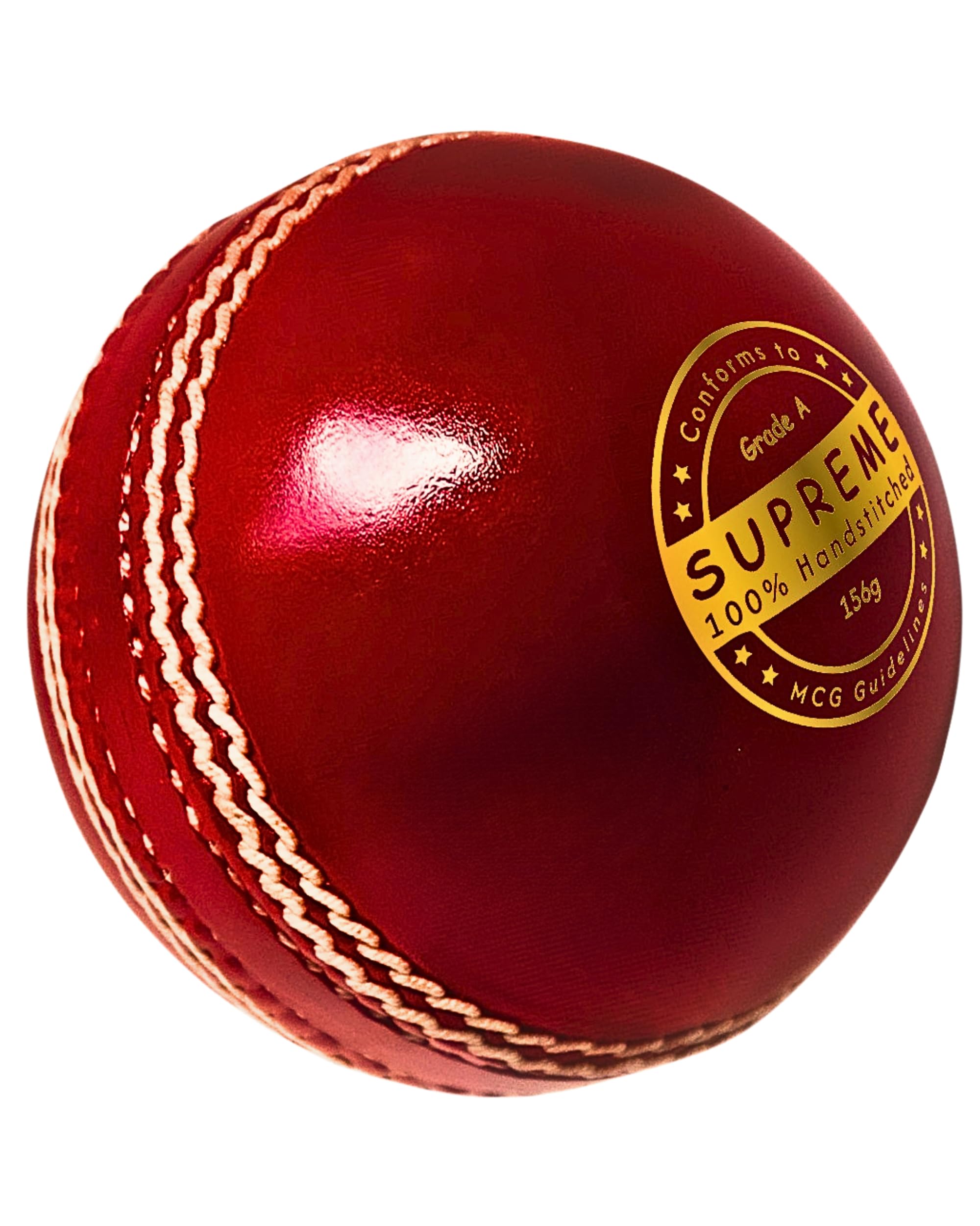 Supreme Cricketball aus echtem Leder, Lederball mit handgenähter Naht, hochwertige harte Bälle für Club- und Liga-Spiele (Senioren, 156 g, Junioren 135 g, Damen 142 g)