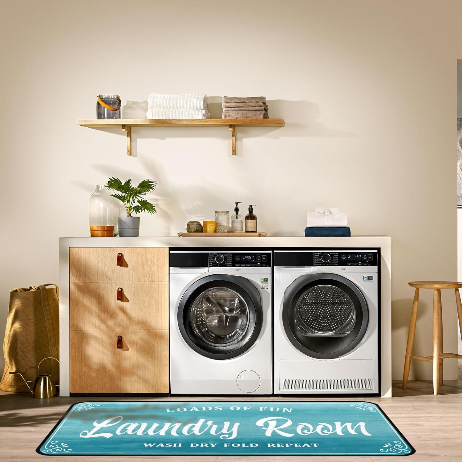 Laundry Room Rug Non Slip Floor mats Farmhouse Large Laundry Rugs for Laundry Runner Room Mat Washer and Dryer Carpet Laundry Room Decor 20x47inch(Turquoise)