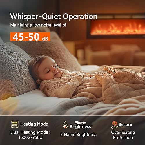 Miniatura 4 de EUHOMY - Chimenea eléctrica de 36 pulgadas para empotrar y colocar en la pared con color de llama ajustable, calentador de chimenea con control