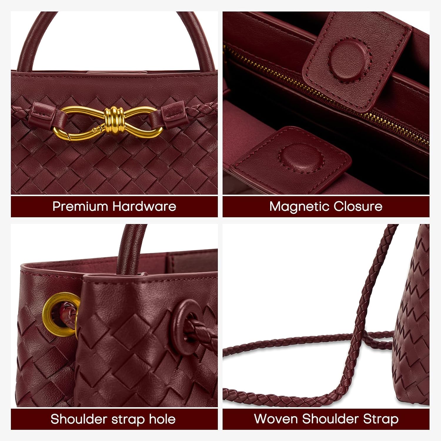 Woven Tote Bag for Women Leather Shoulder Handbag Designer Top Handle Purses - Image 6