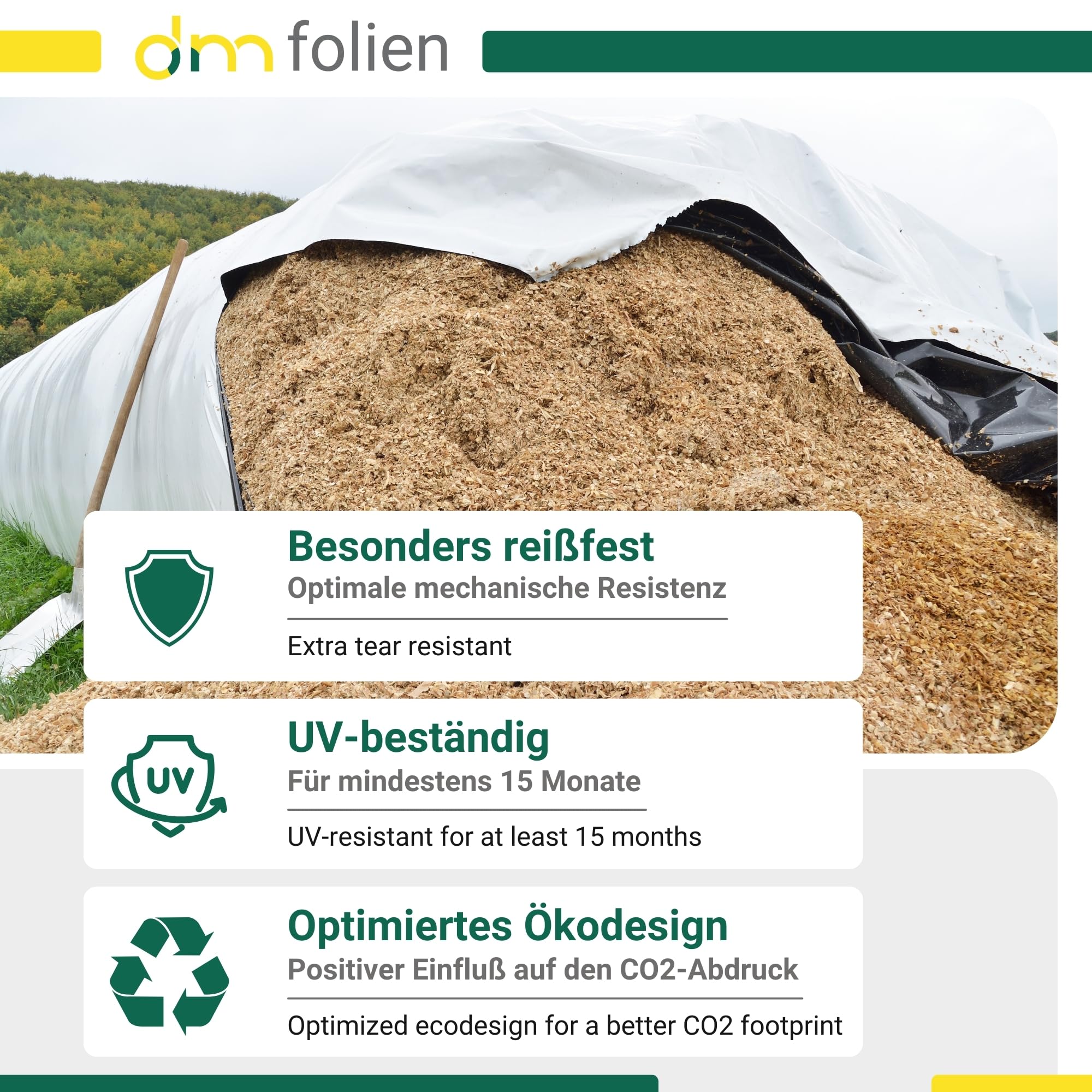 Silofolie 6 x 30 m auf Rolle Reißfeste Abdeckfolie Außeneinsatz Silagefolie wetterfest UV-beständig Baufolie schwarz/weiß 0,150 mm