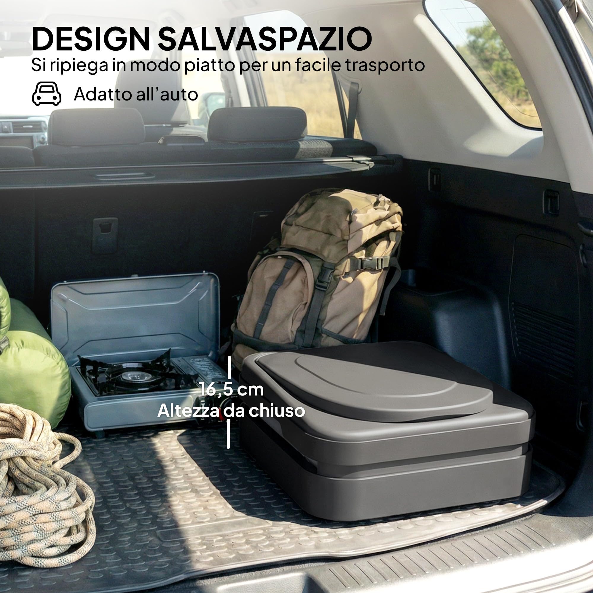Outsunny WC Portatile da Campeggio 42x46x43.5 cm Grigio e Nero