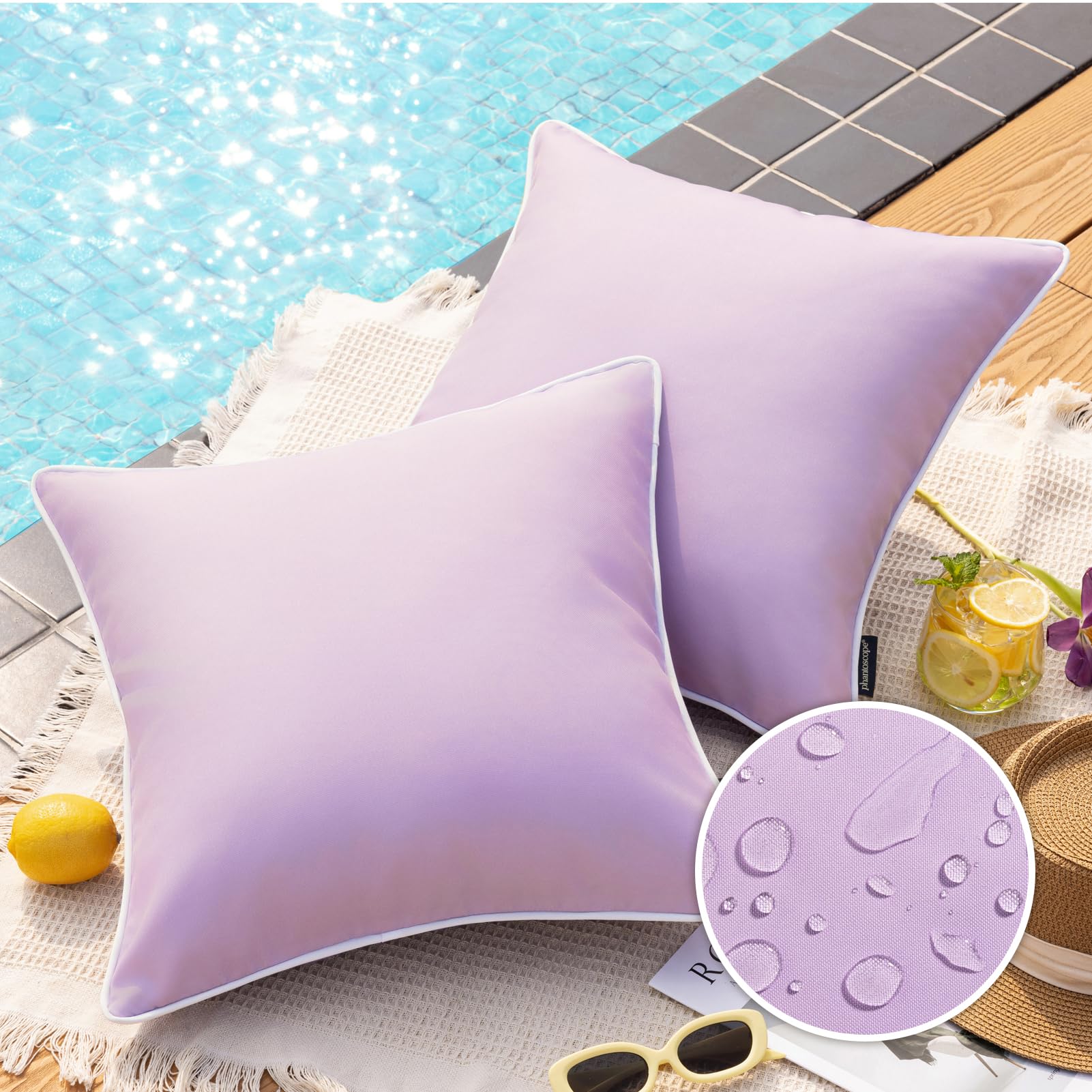 Phantoscope Pack of 2 Outdoor Waterproof Throw Pillow Covers Decorative Square Cushion Case Patio Pillows for Couch Tent, Lavender Purple 18x18 inches — image 1