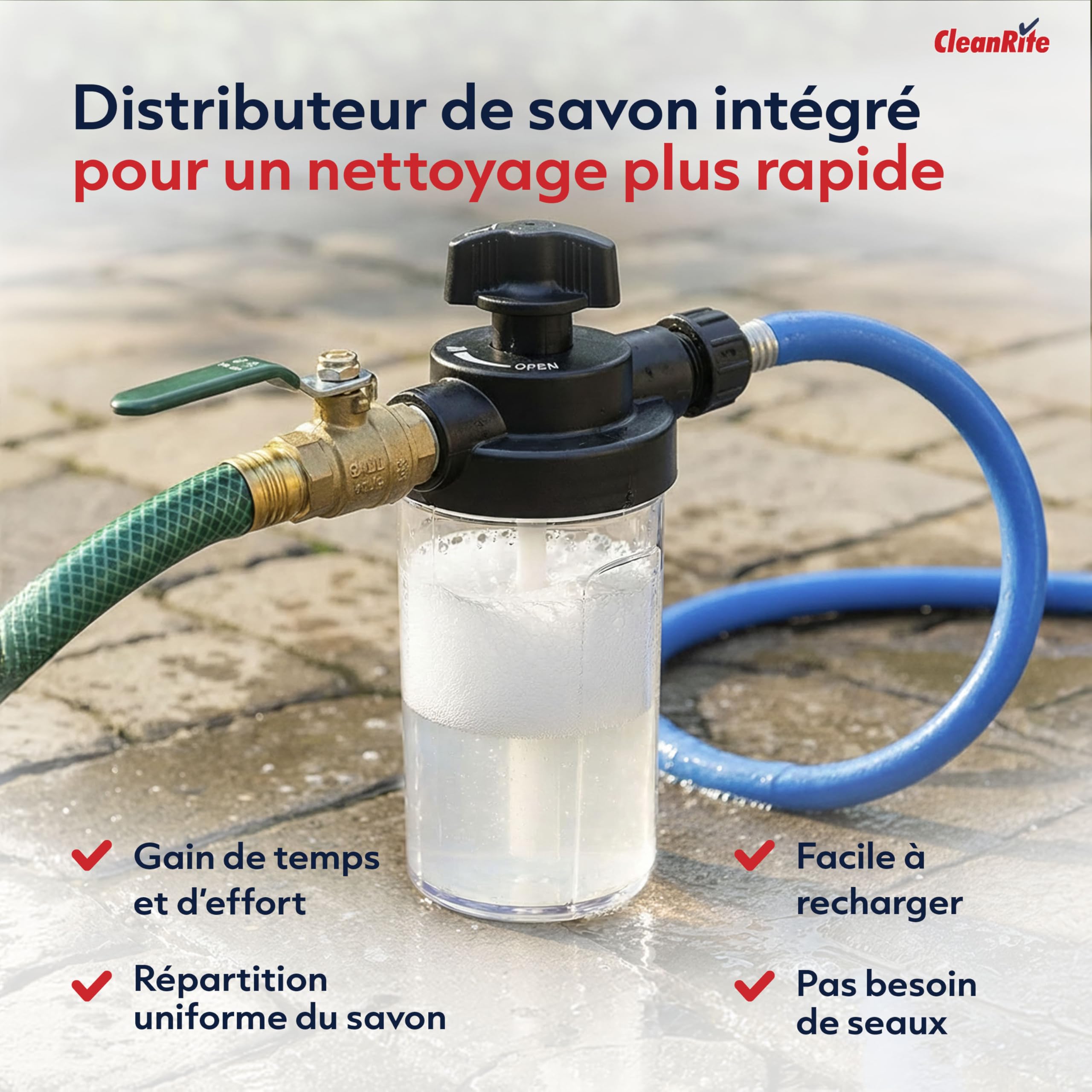 CleanRite® Brosse Télescopique 7 m avec Arrivée d’Eau | Perche Nettoyage Toiture et Panneaux Solaires | Balai Télescopique avec Distributeur de Savon | Voiture | Noir