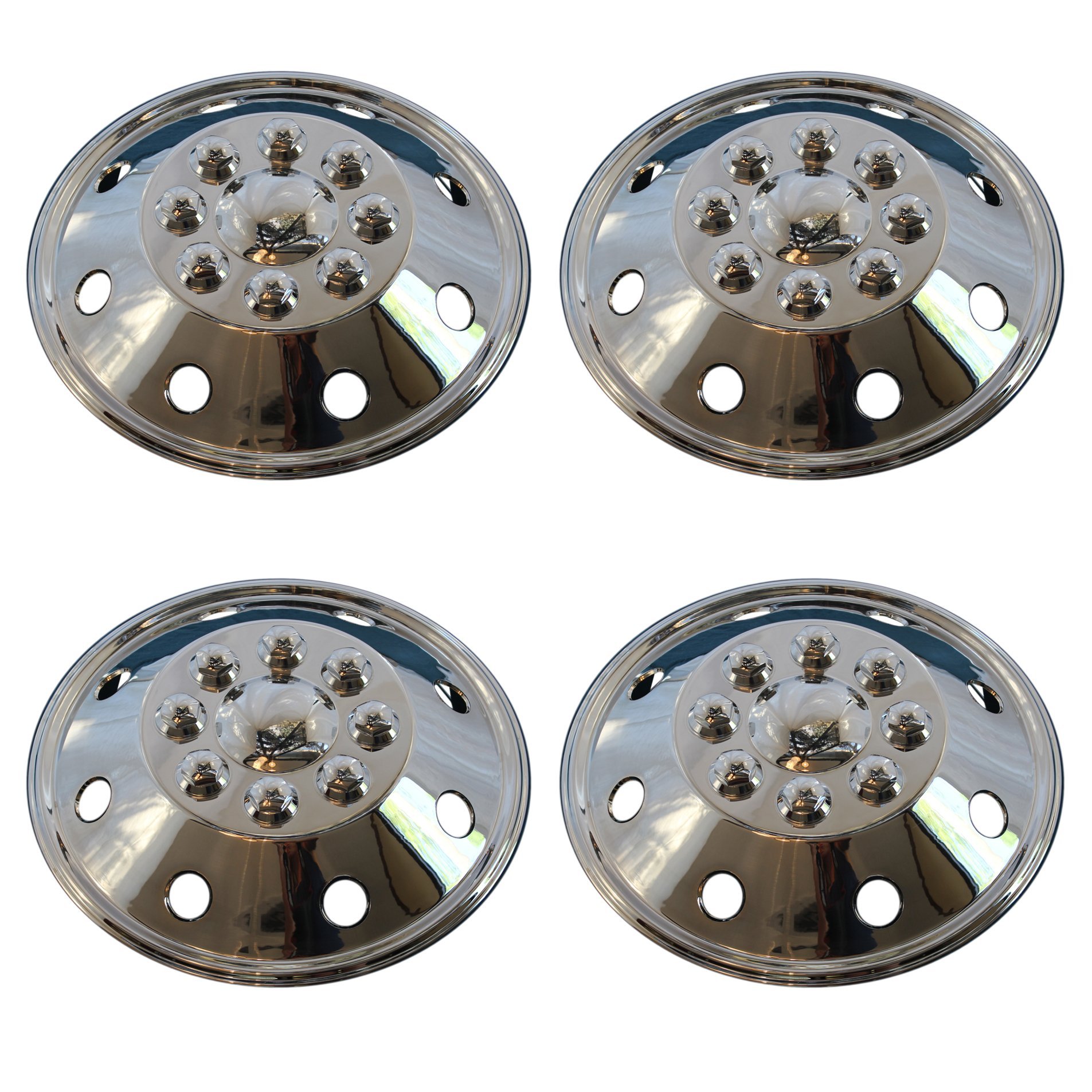 IWC 4 Piece Set 16.5" 8 Lug RV Chrome Simulators Steel Wheel Skin Hub Cap Rim Covers