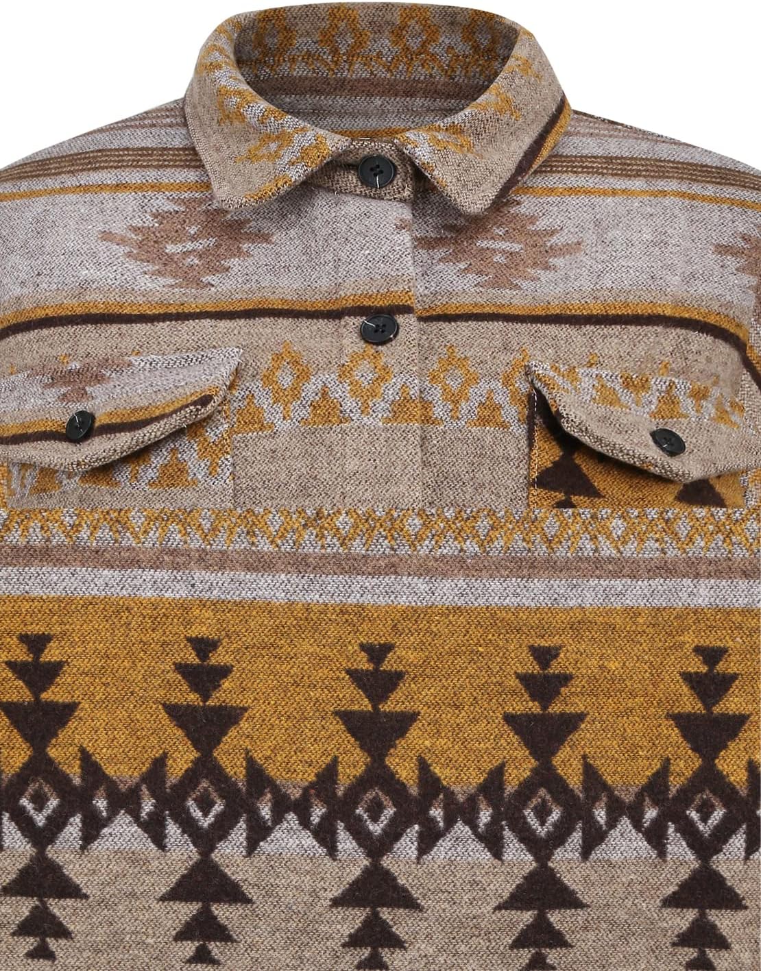 Women's Vintage Aztec Print Pattern Loose Shacket Button Down Long Sleeve Woolen Jacket Shirts Coat - Image 4