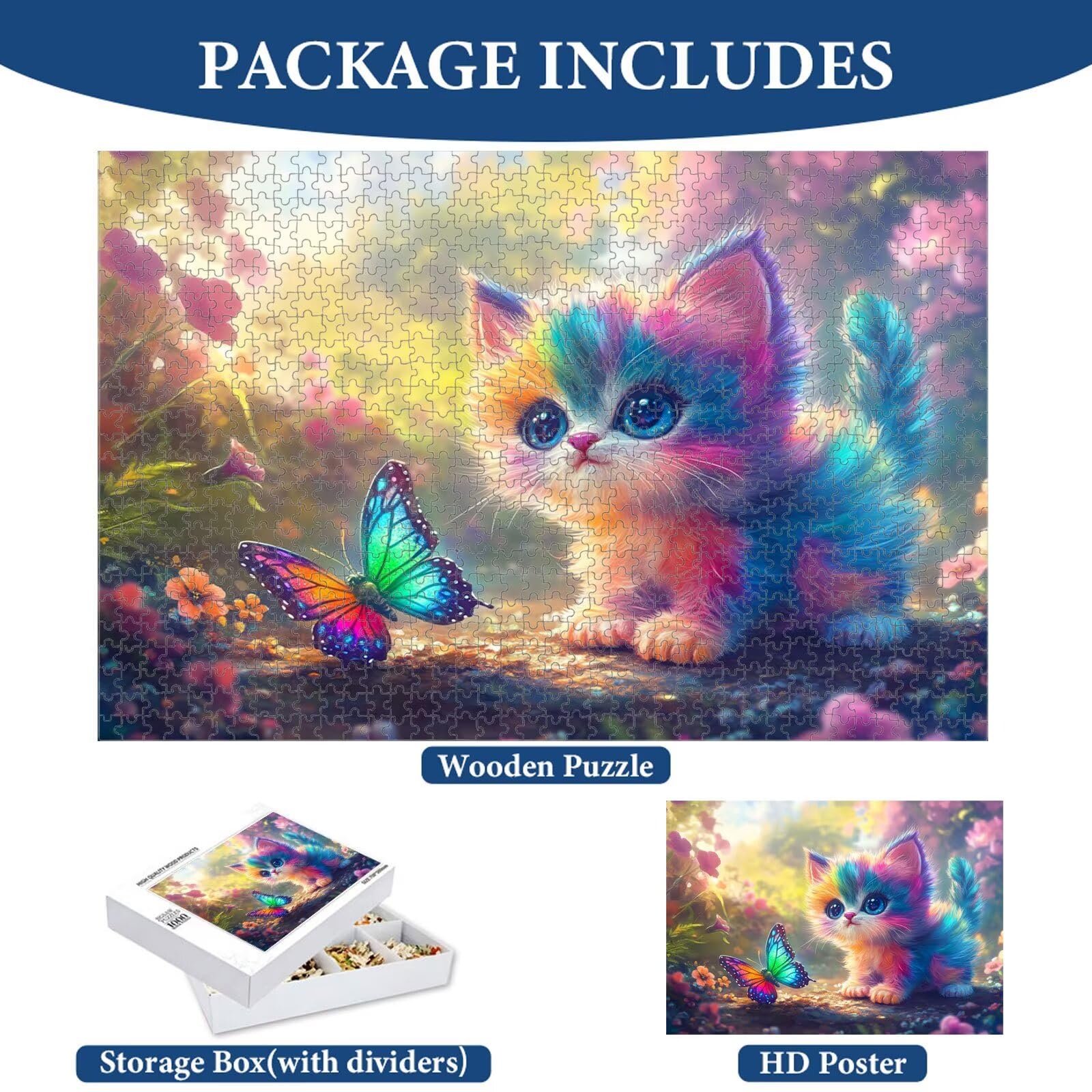 Puzzle 4000 elementów dla dorosłych, kot i motyl drewniane puzzle, 1T#1051