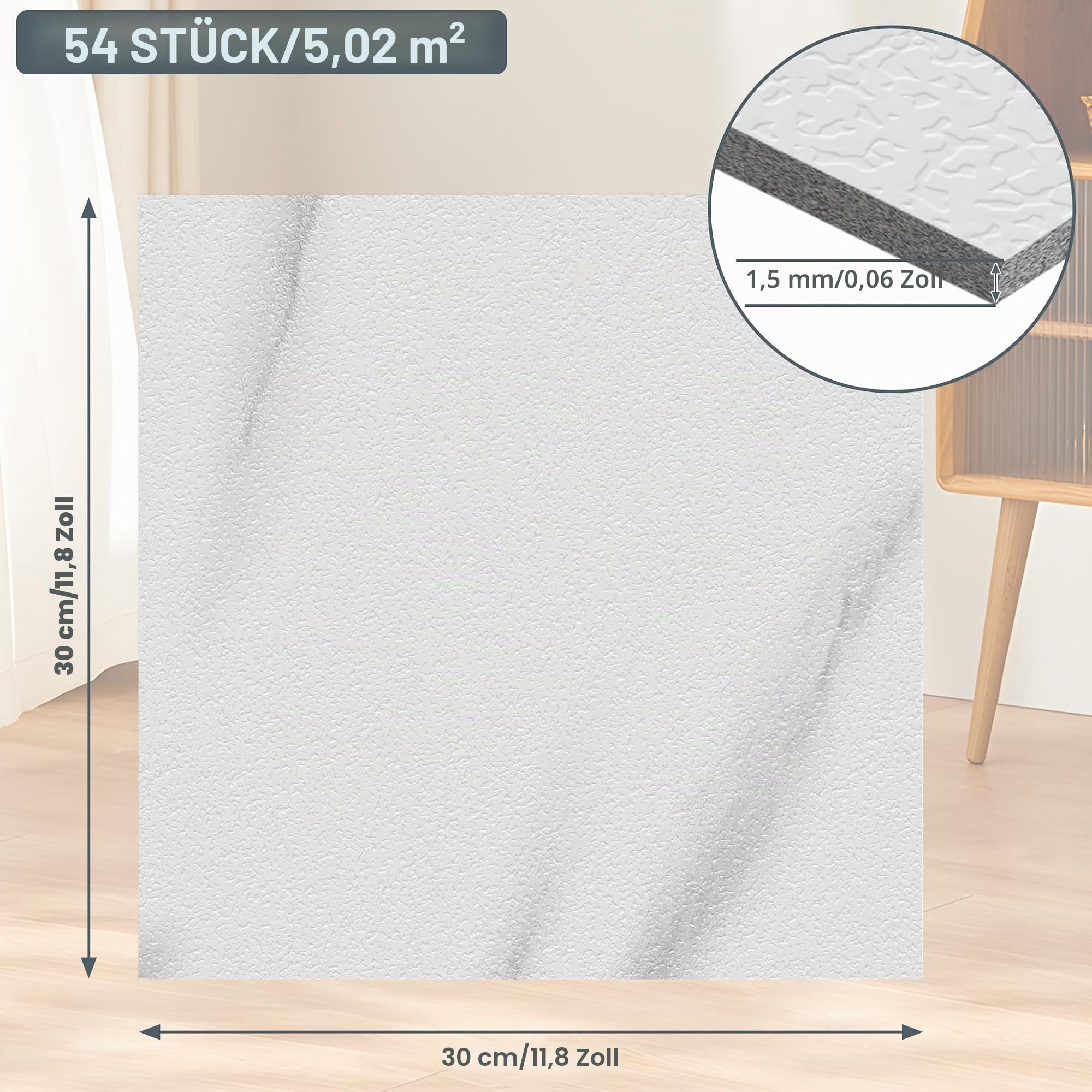 FIVMEN PVC Bodenbelag 30x30 cm 54 Stück Vinylboden Selbstklebend Klebefliesen Boden Wasserfest Rutschfest Bodenfliesen für Wohnzimmer Küche Bad (S11, 5㎡)