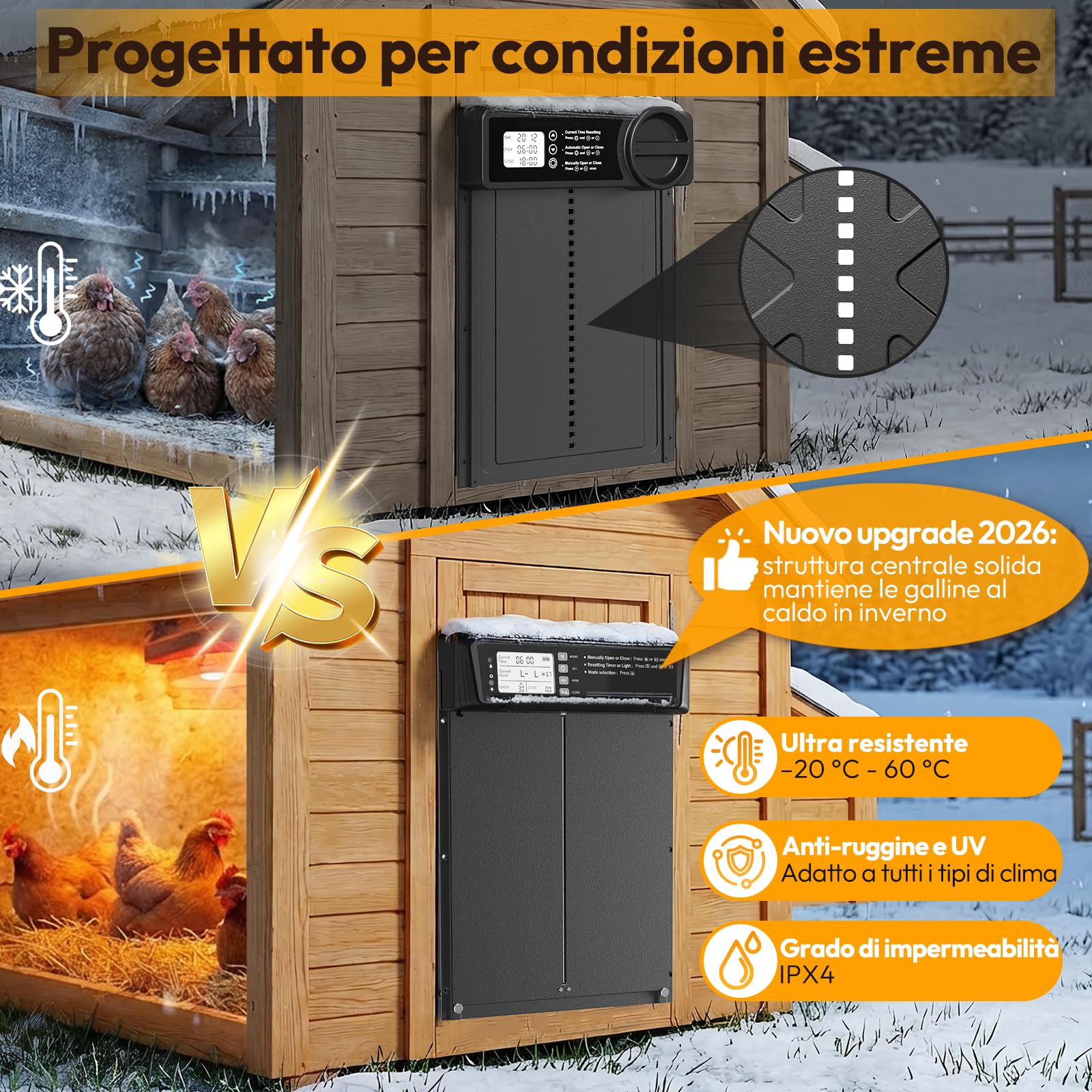 Porta Automatica Pollaio Solare con Funzione Manuale e Timer, Porta Pollaio Automatica Solare Anti-schiacciamento | Lega di Alluminio | Telecomando | Batteria ad Alta Capacità | Grande Pannello Solare