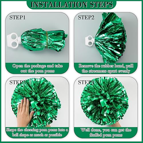 Miniatura 174 de Hanaive 3 pompones de animadora y lazo grande para animadora para el pelo, suministros metálicos para animadora de espíritu de equipo, deportes